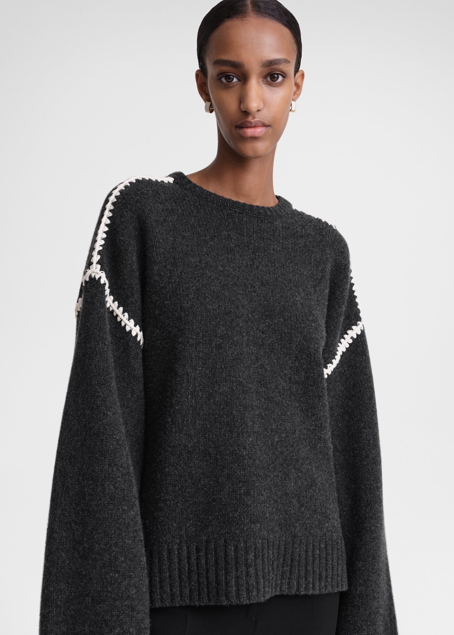 Embroidered wool cashmere knit grey melange - 6