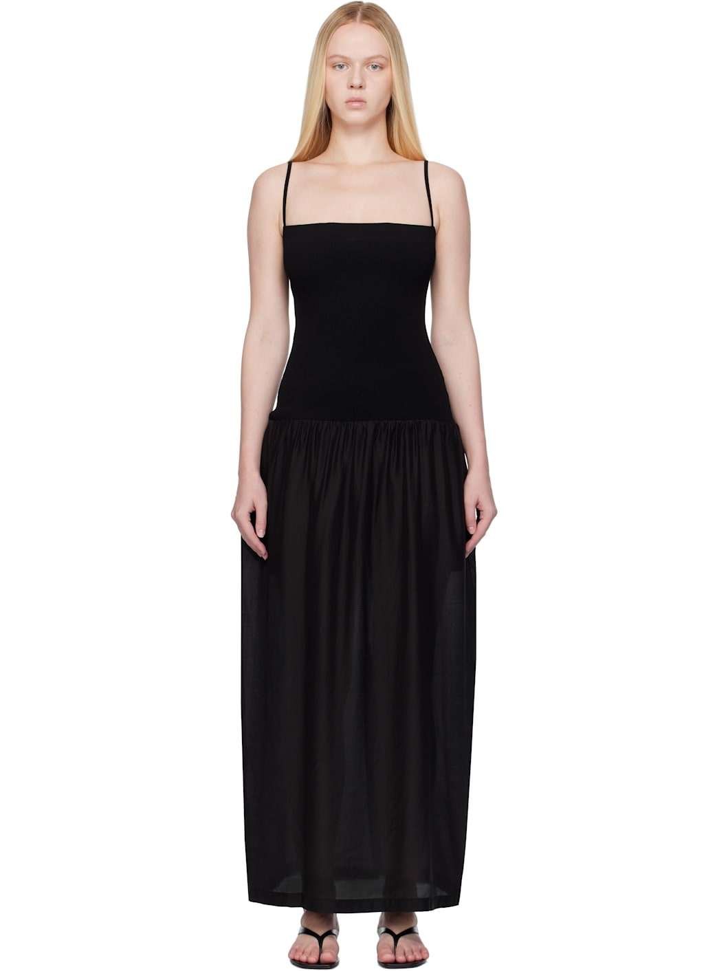 Black Silky Knit Maxi Dress - 1