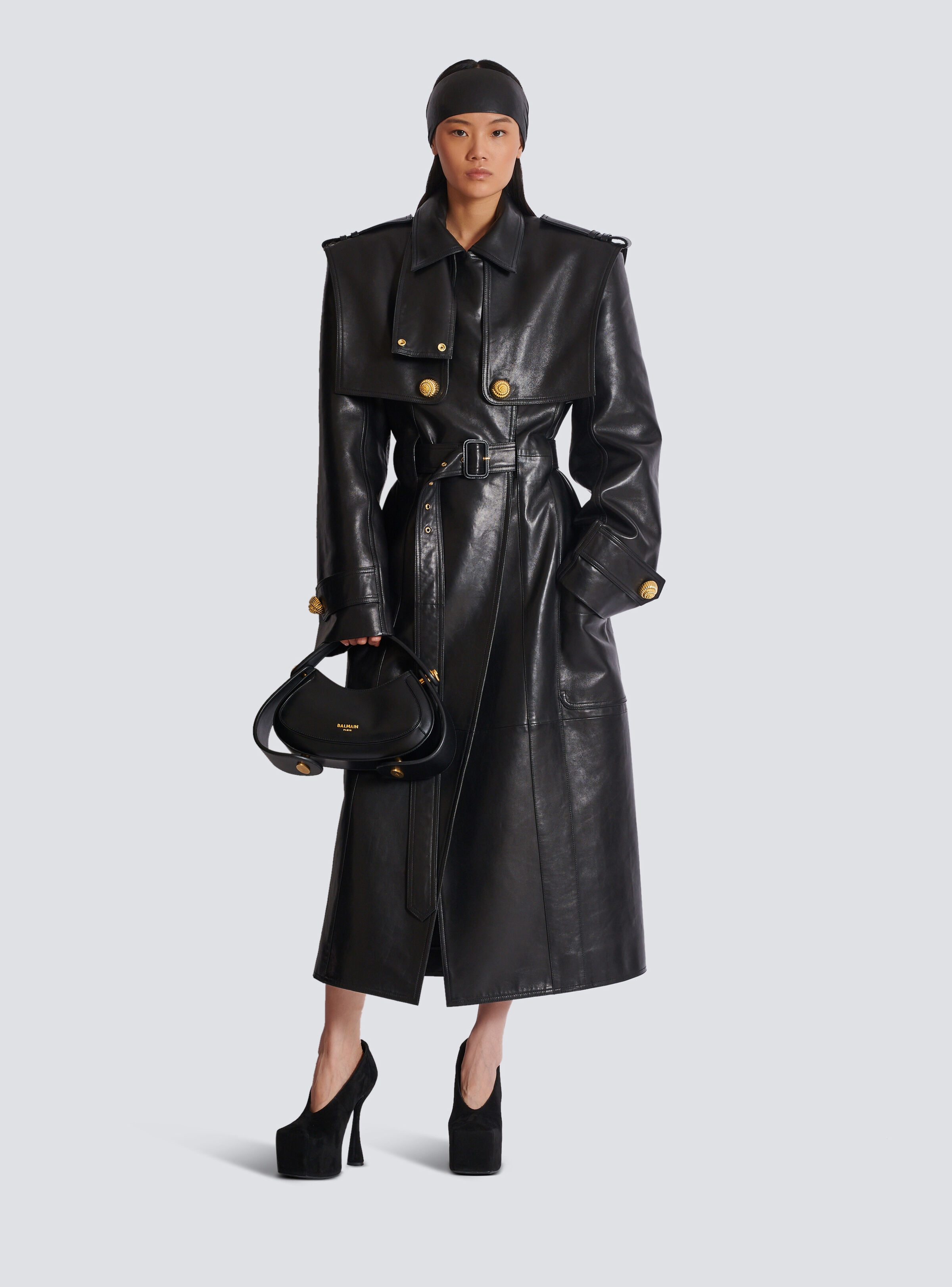 【関税＆送料込み】Balmain Trench Beige Embellished belted cotton-gabardine trench coat