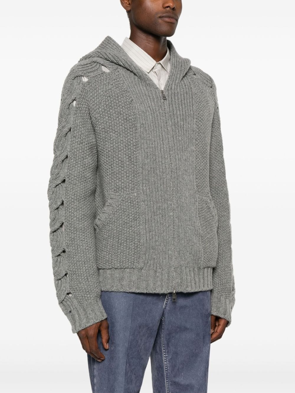 zip-up knitted hoodie - 3