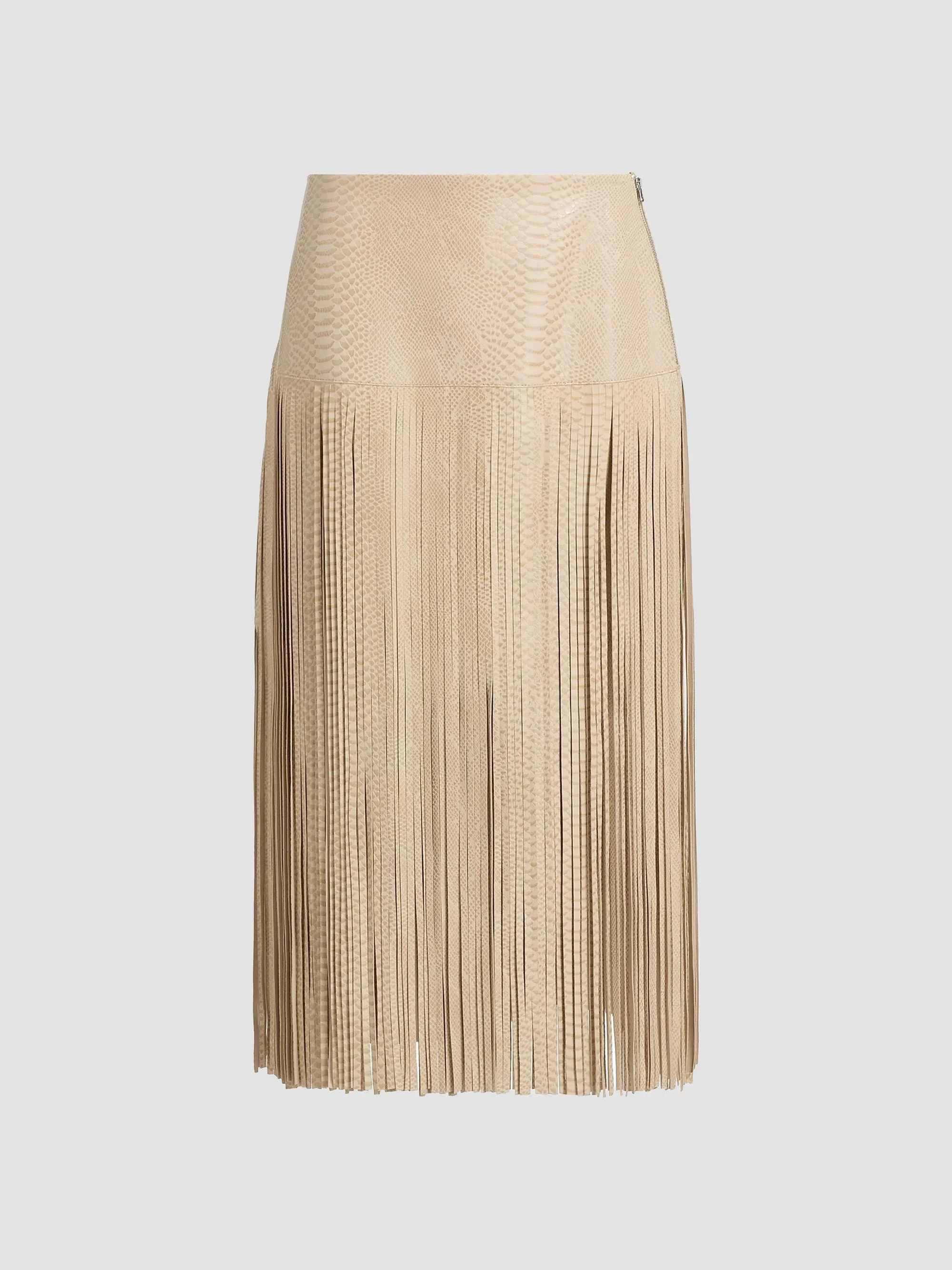 Women's Parker Snakeskin-Print Leather Fringe Skirt - Ecru Multi - 1