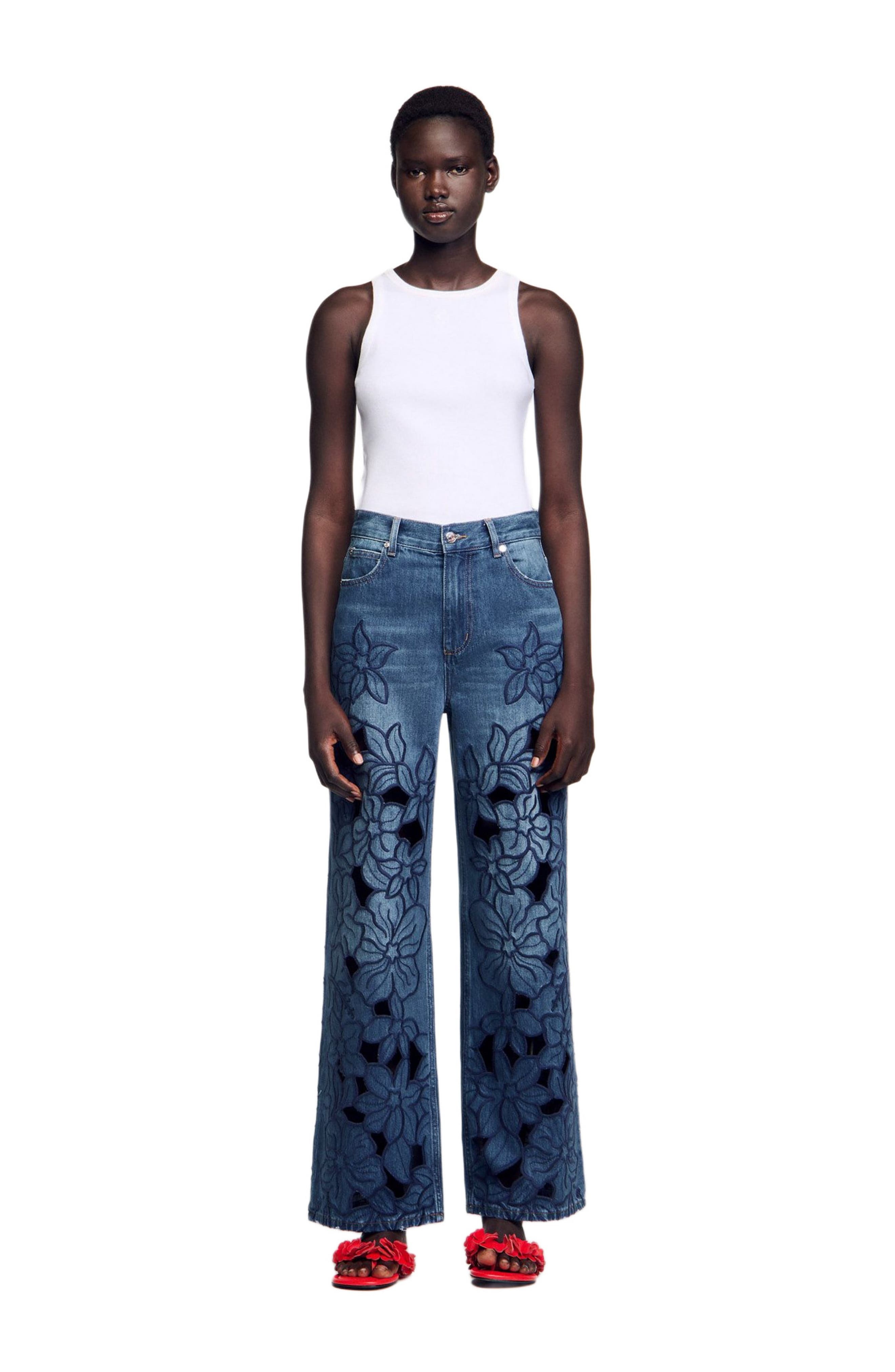 SANDRO Embroidered jeans in Blue Jean at Nordstrom - 6