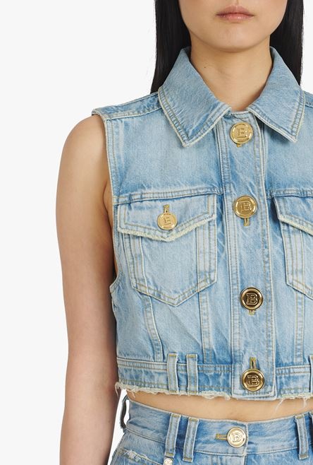 Cropped vintage blue eco-designed denim jacket - 6