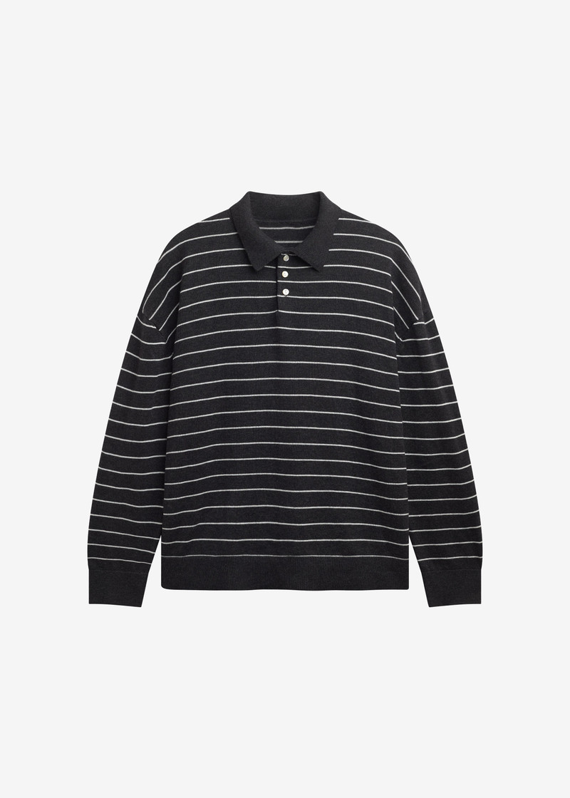 Nolma Knit Polo Sweater - Grey/White Stripe 1