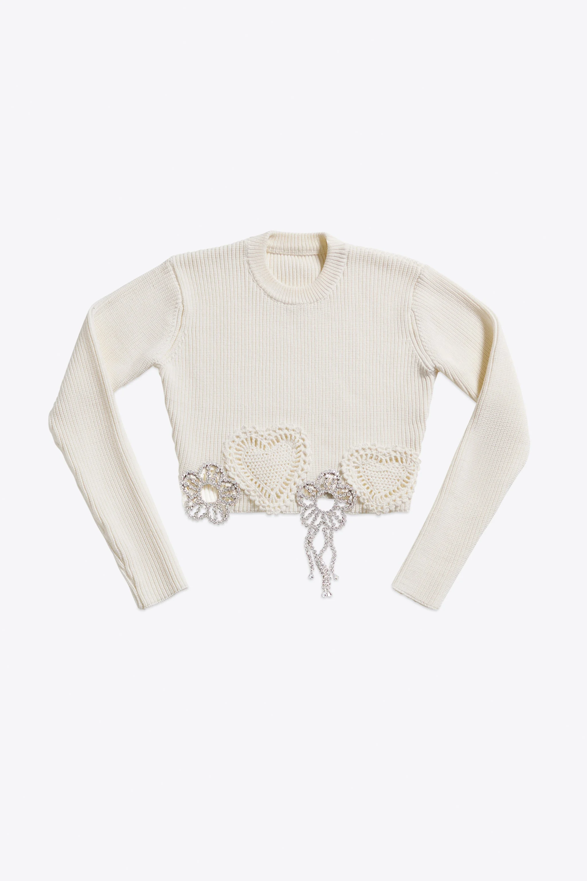 CRYSTAL CROCHET FLOWER CROPPED SWEATER - 1