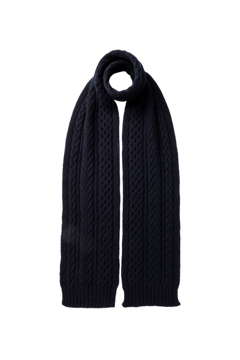Aran Cable Navy Cashmere Scarf 1