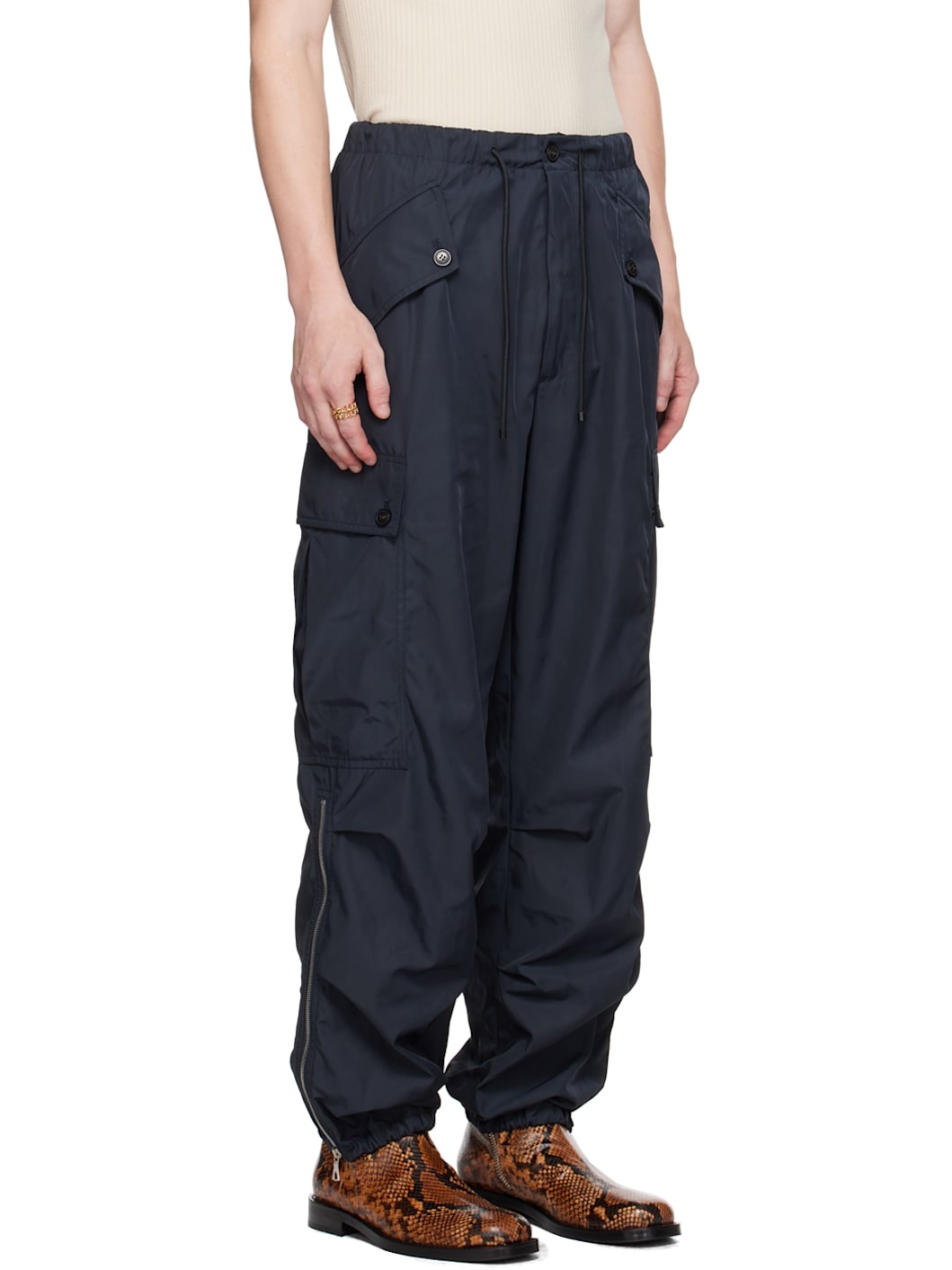 Navy Drawstring Cargo Pants - 2