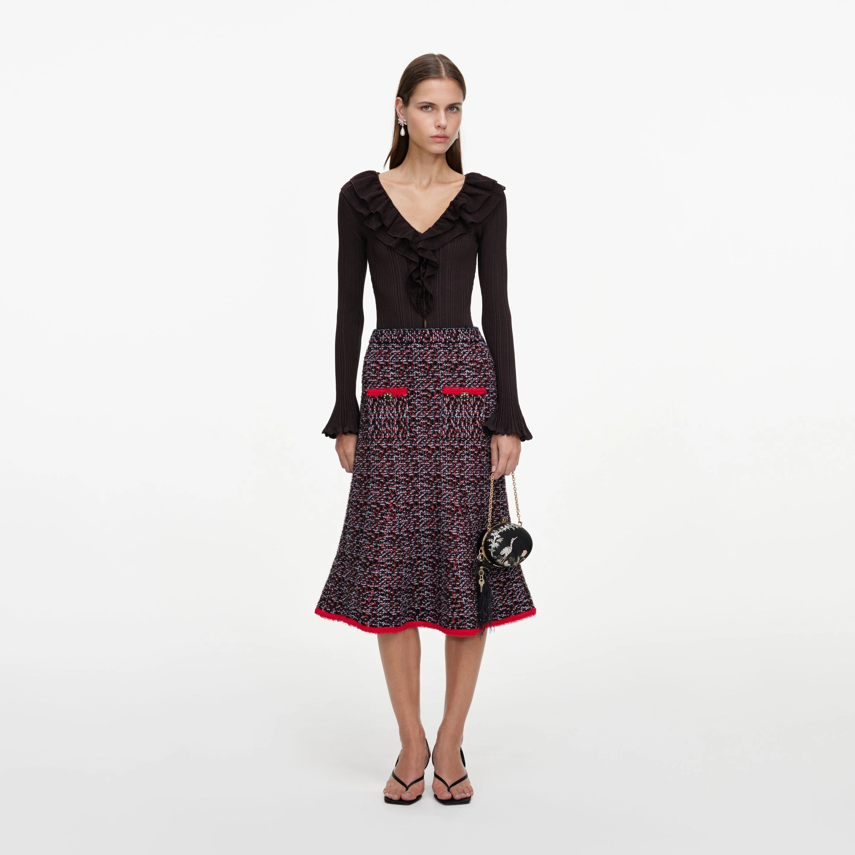 Multi Textured Knit Midi Skirt - 1