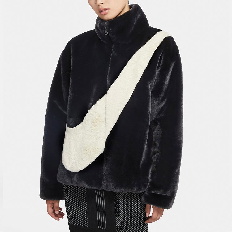 (WMNS) Nike Sportswear Oversized Swoosh Logo Jacket 'Black' CU6558-010 - 4