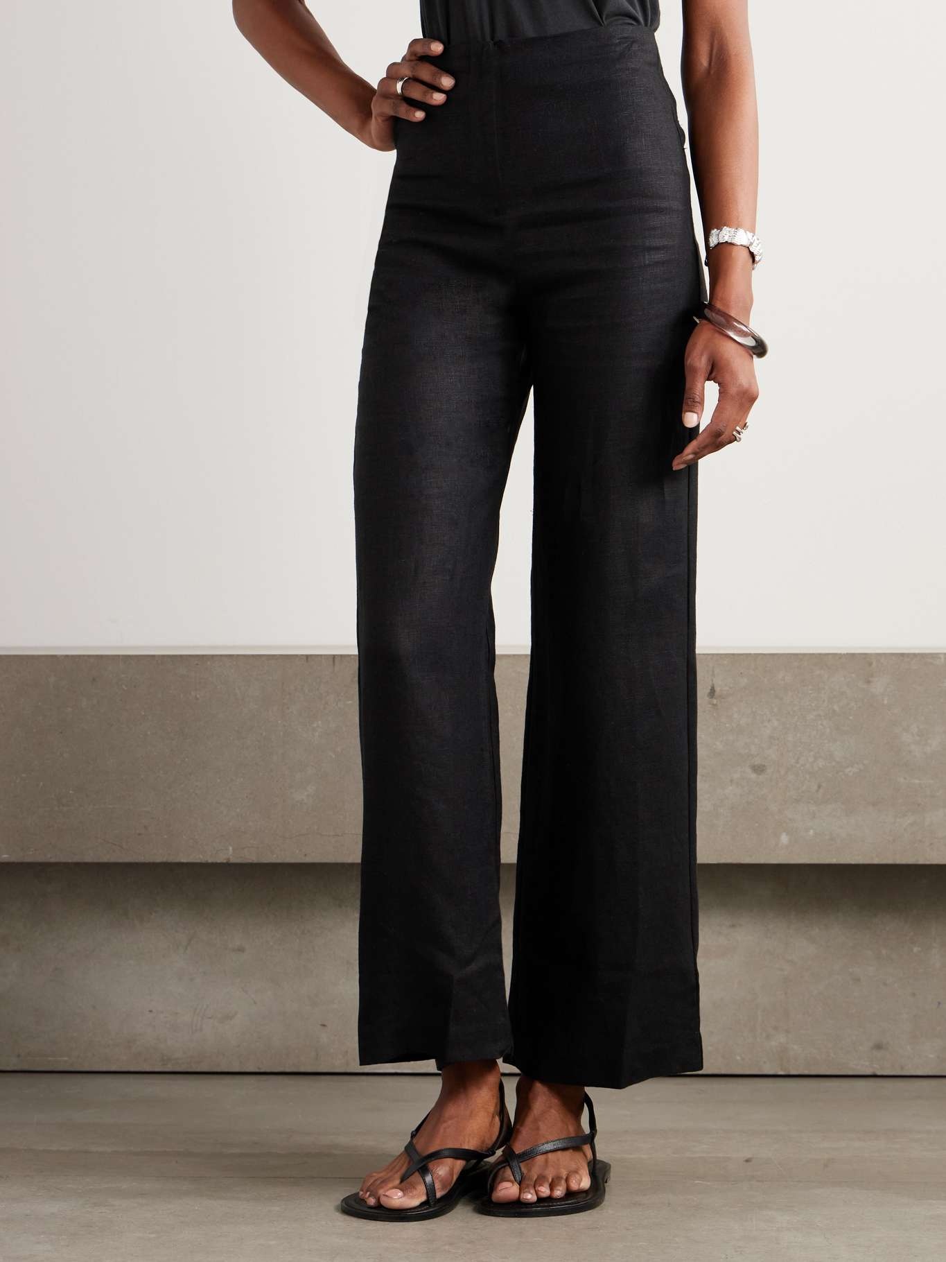 Lya linen wide-leg pants Black - 3