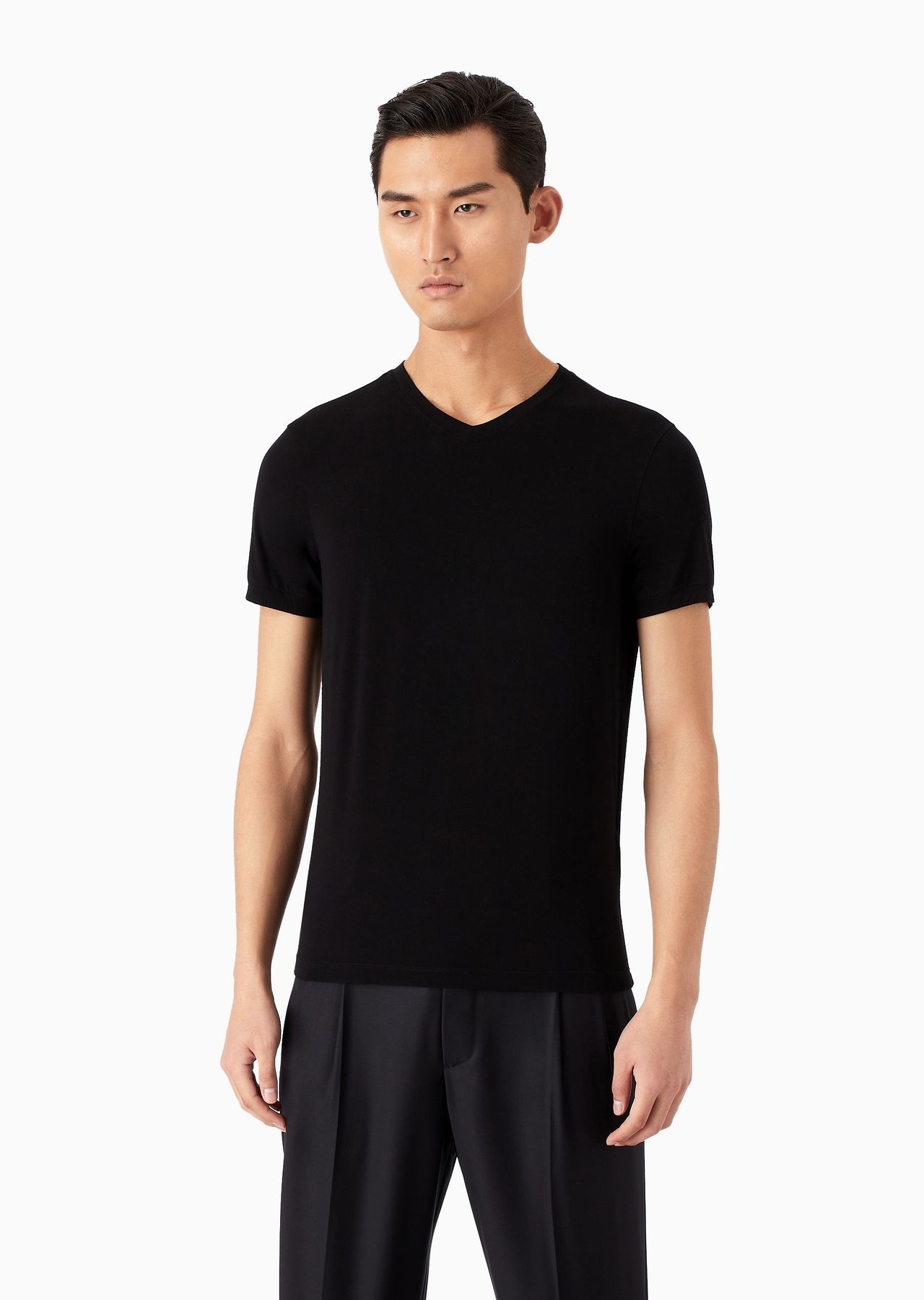 V-neck T-shirt Icon in stretch viscose jersey - 2