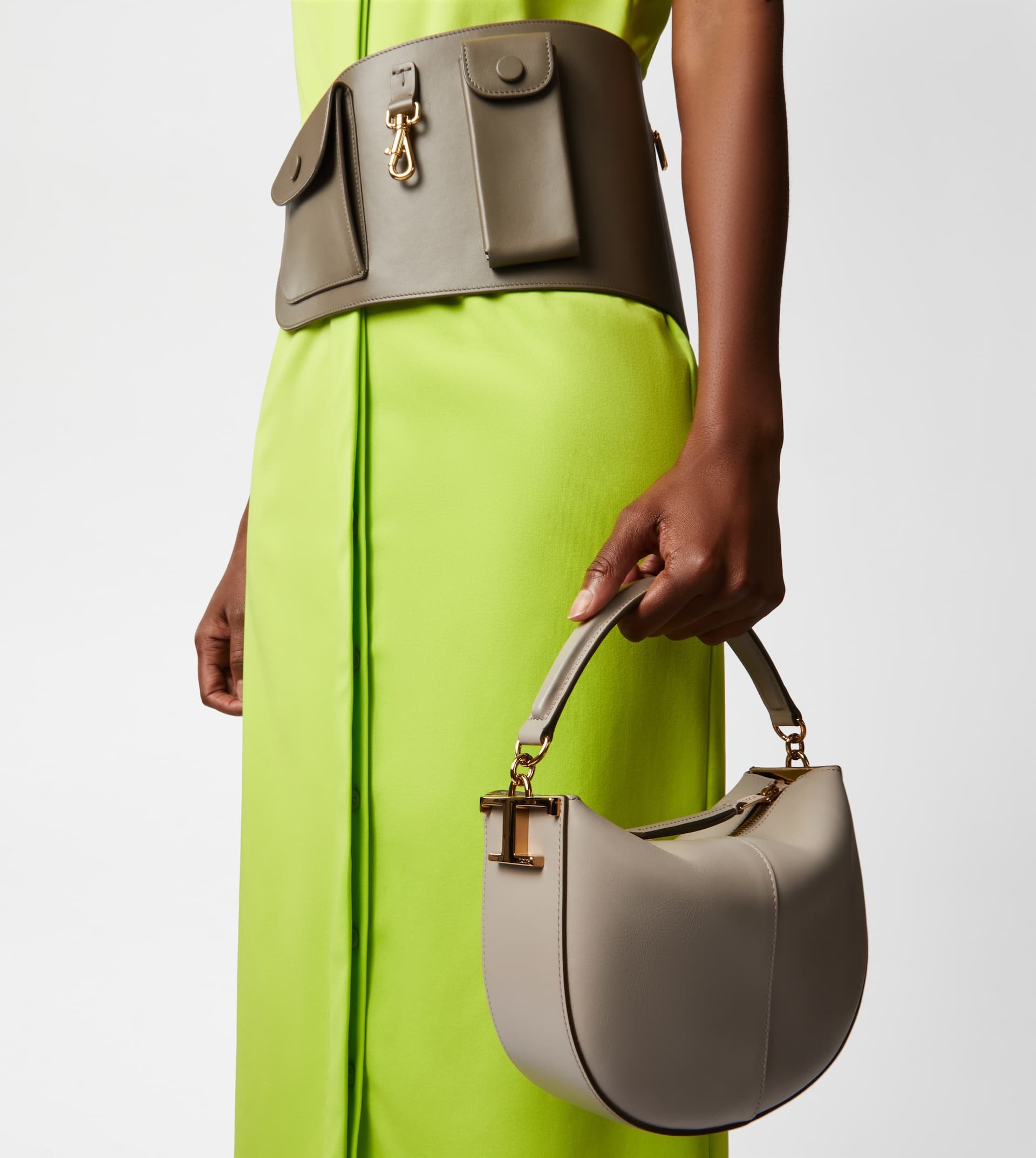 TOD'S T CASE HOBO BAG IN LEATHER MINI - GREY - 2