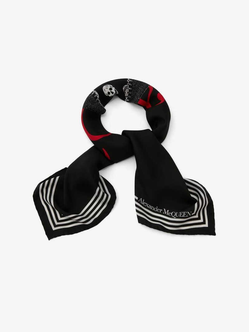 Alexander McQueen Zip Biker Skull Scarf in Black/red outlook