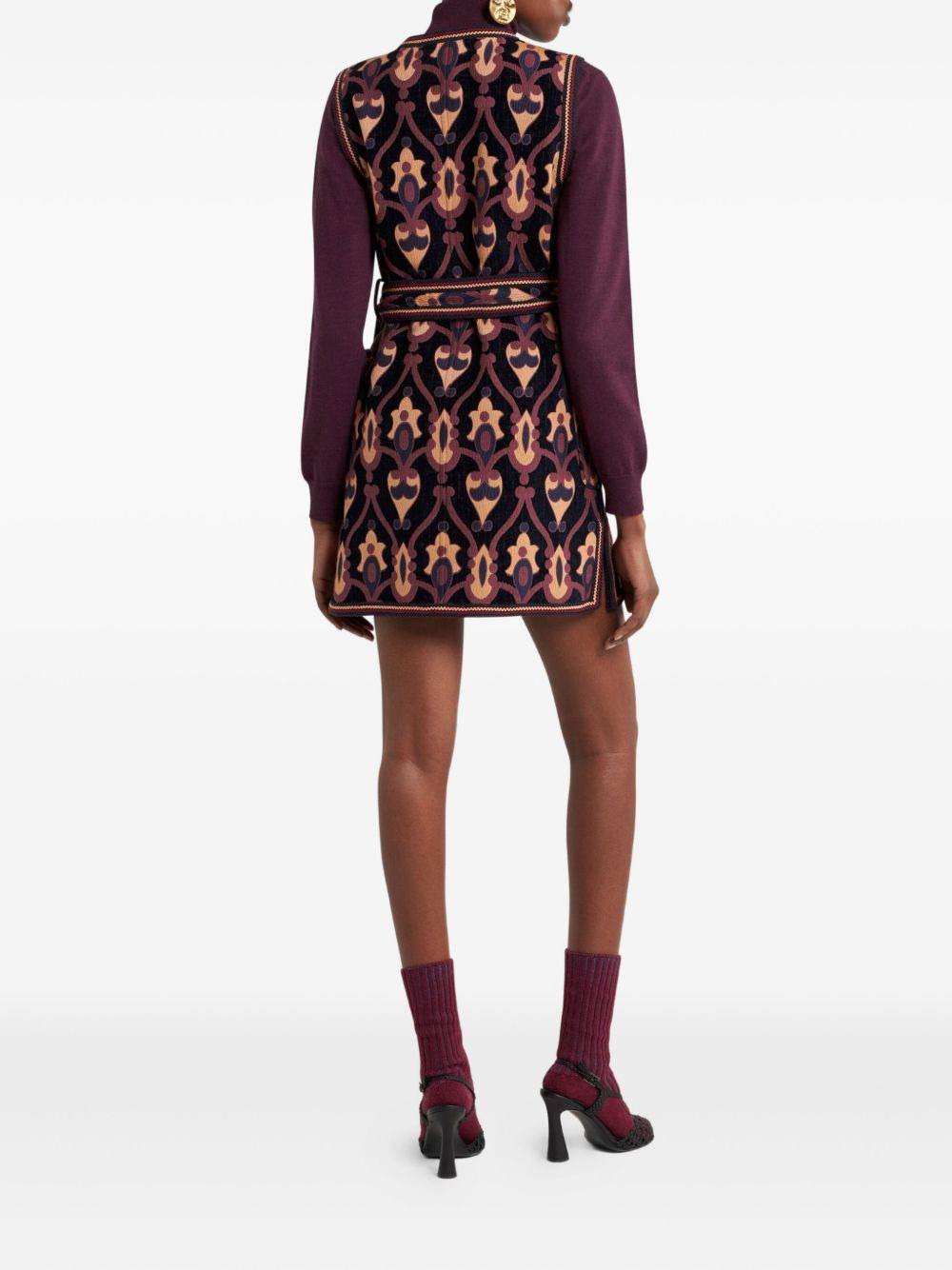 jacquard-pattern belted mini dress - 3