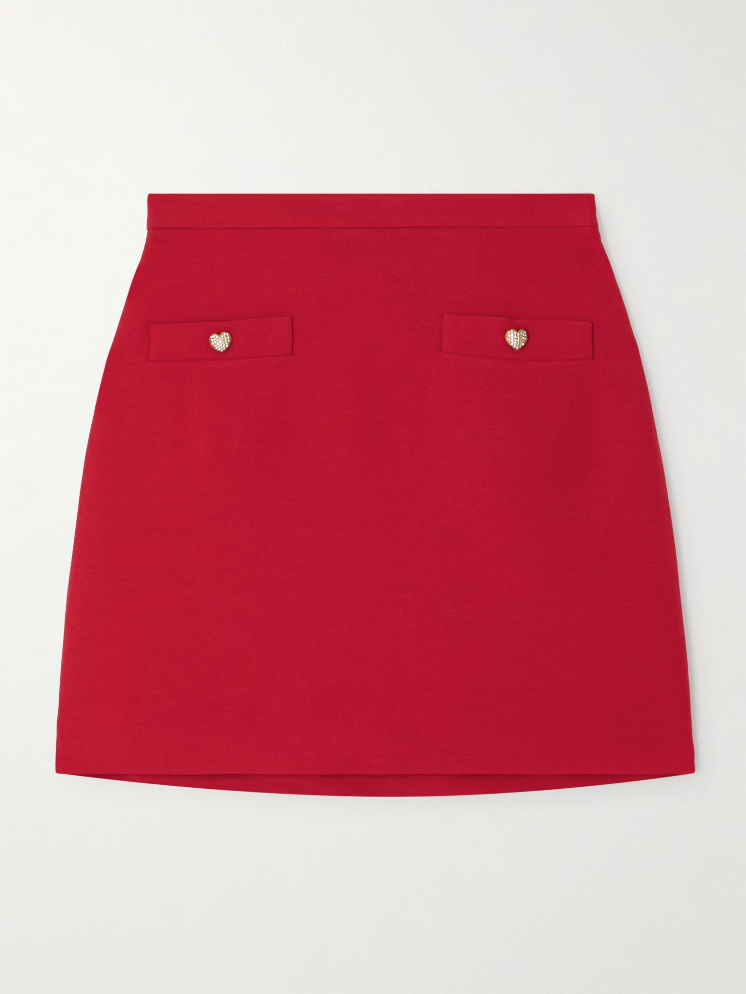 Button-embellished wool and silk-blend mini skirt Red - 1