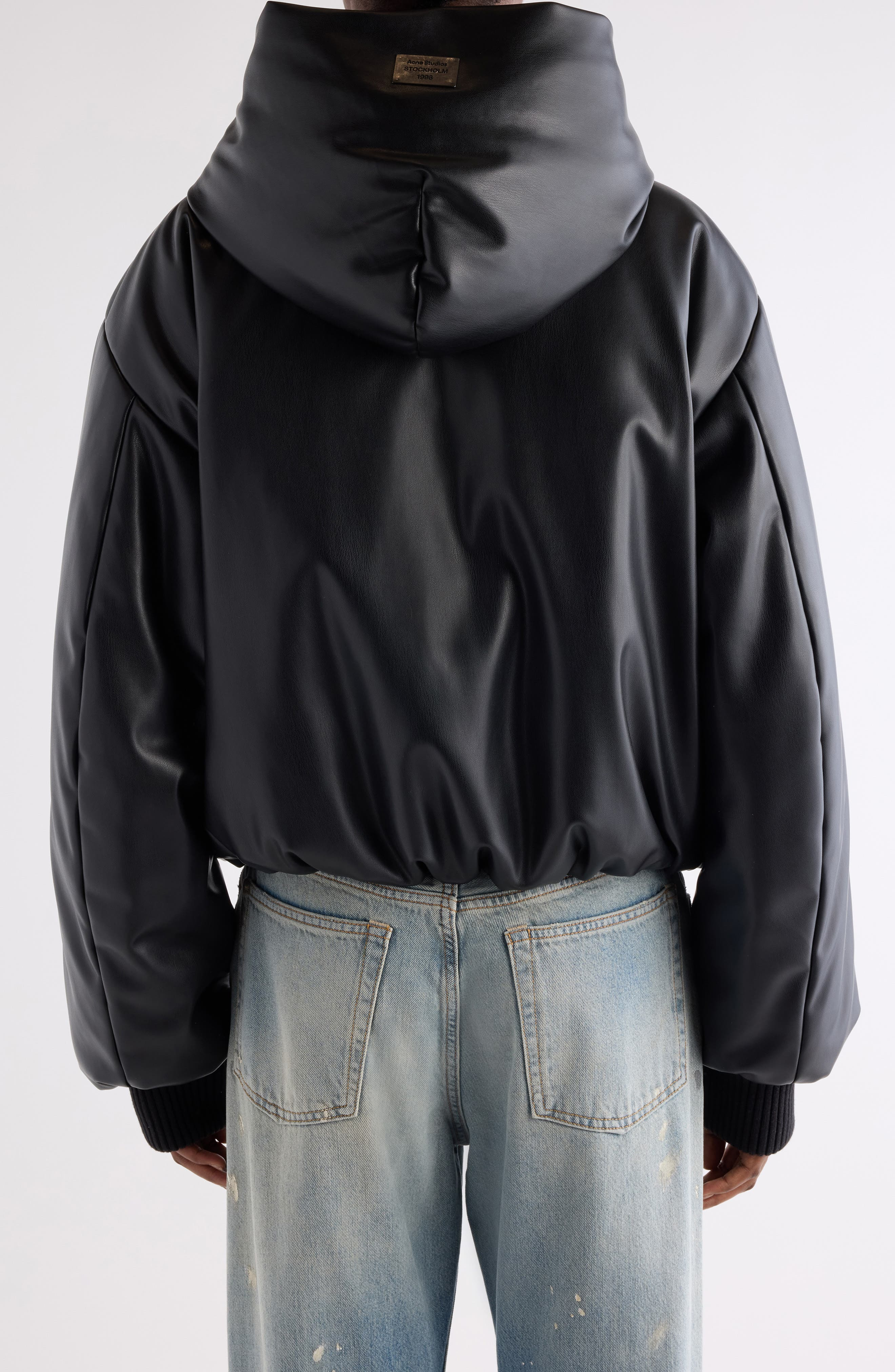 Acne Studios Offy Faux Leather Hooded Bomber Jacket in Black at Nordstrom - 3