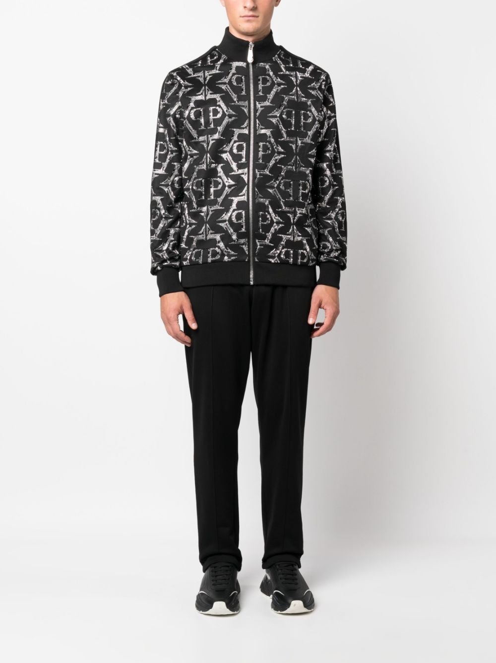 rhinestone-embellished zip-up jacket - 2