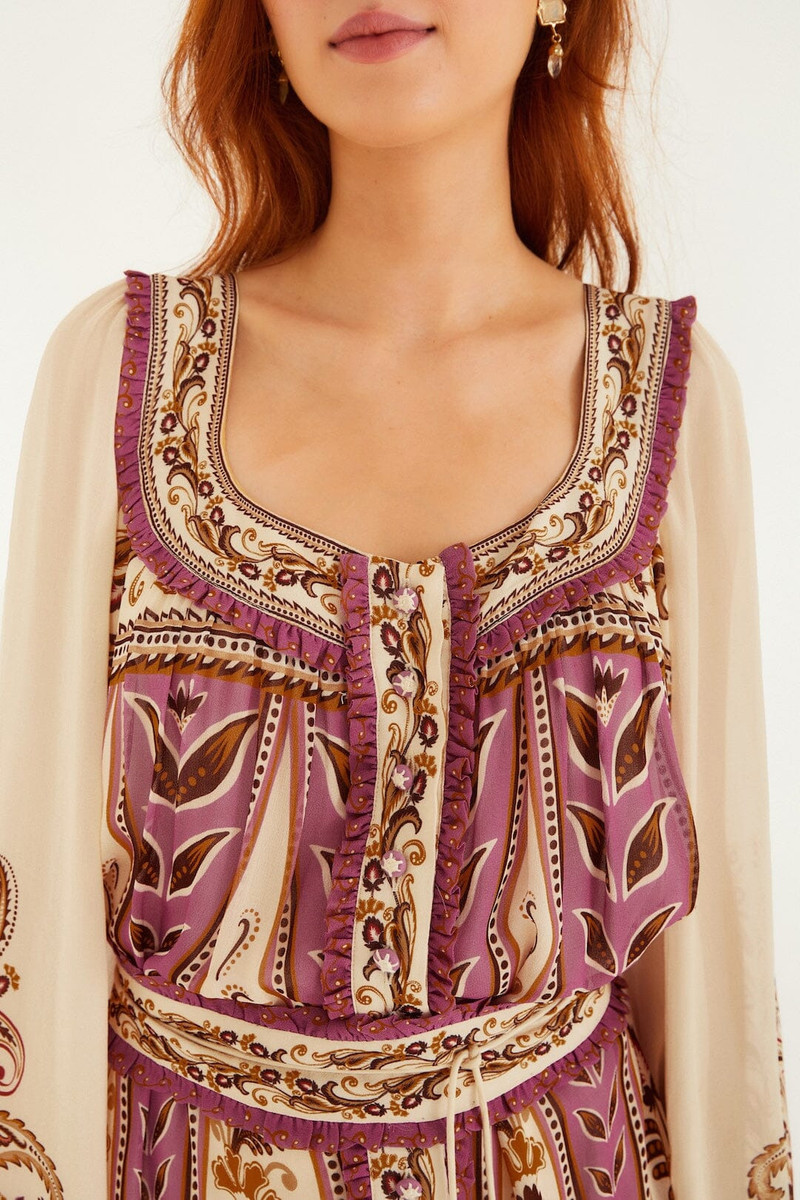 FARM RIO Sand Delicate Ainika Long Sleeve Belted Mini Dress outlook