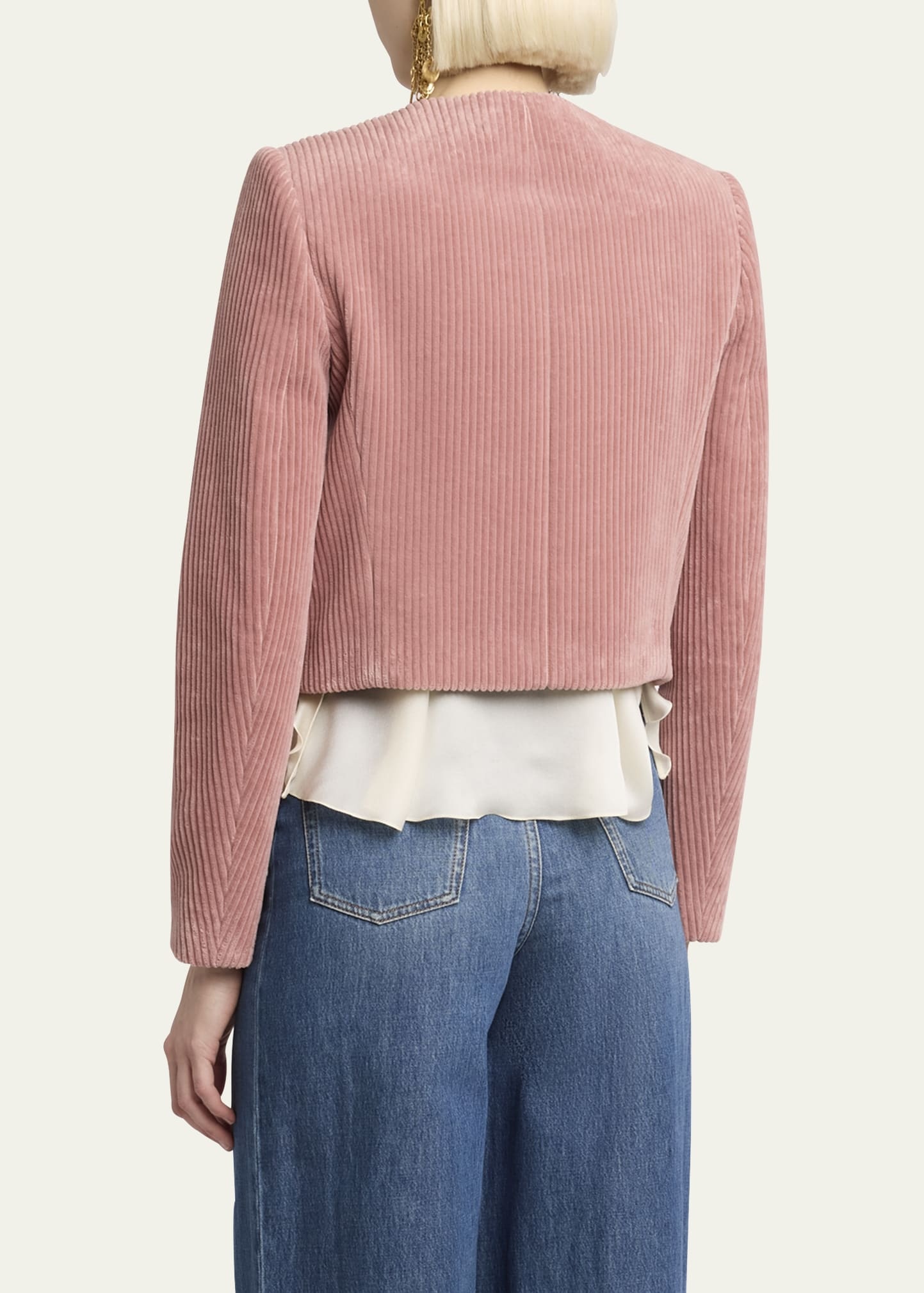 Corduroy Crop Single-Breasted Jacket - 3