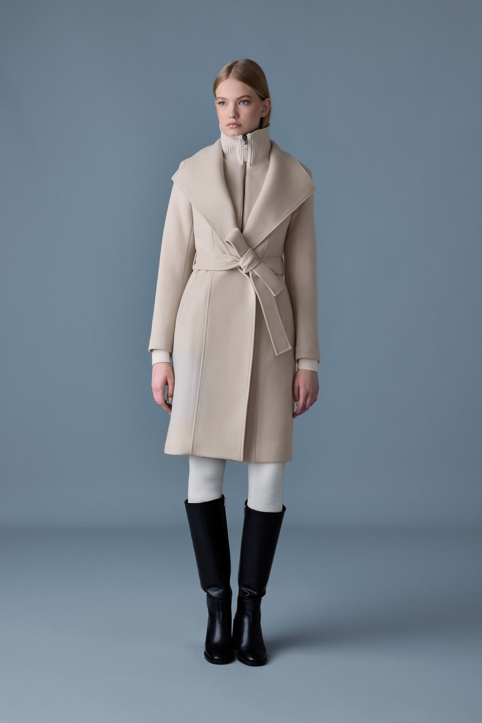 NORITA 2-in-1 double face wool coat with sash - 2