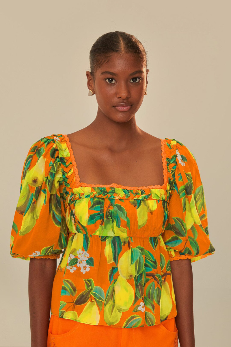 Orange Chic Pears Short Sleeve Blouse 1