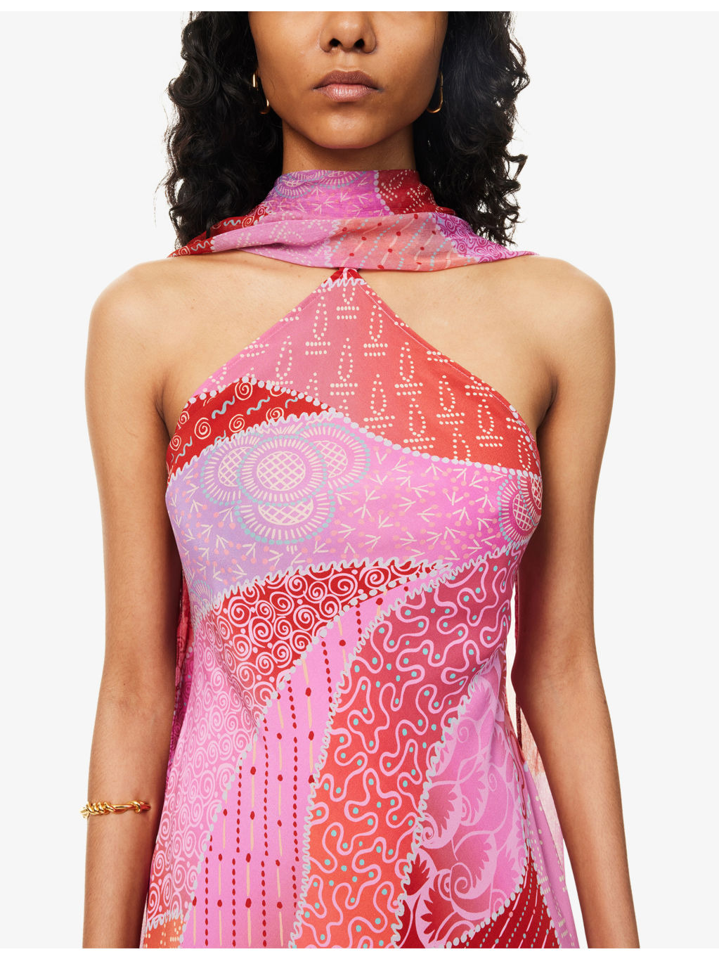 Hayley Detachable-Scarf Silk Midi Dress - 6