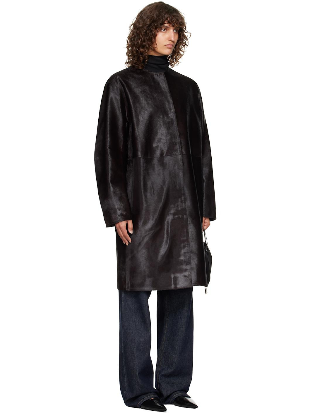 Brown Miller Pony Effect Leather Coat - 2