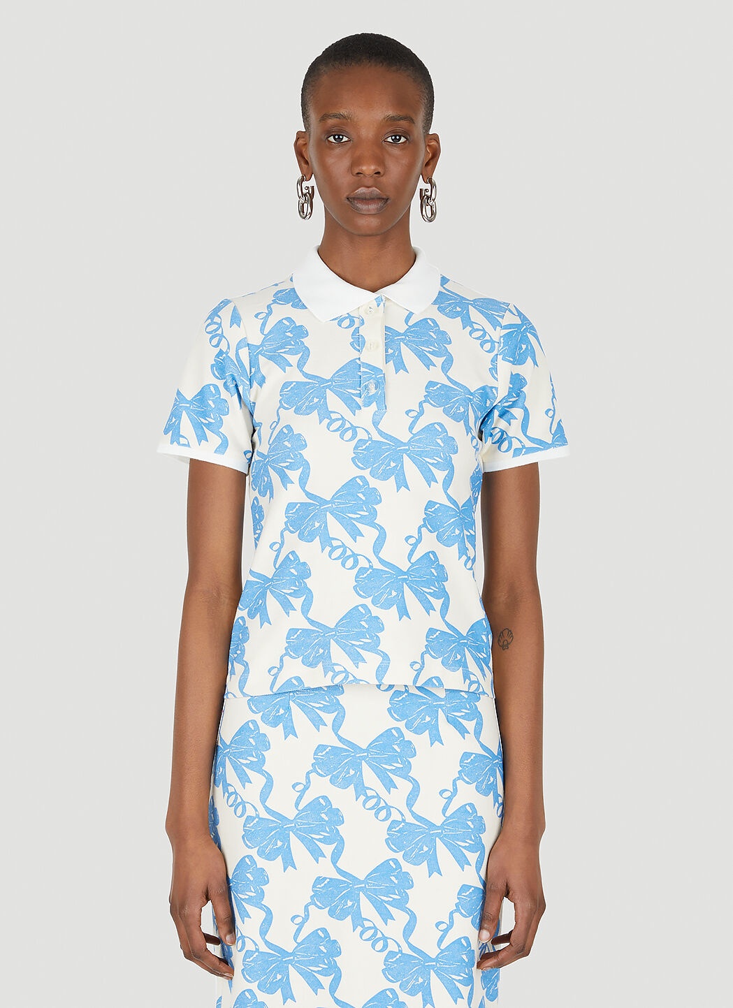 Au Fait Ribbon Print Polo Shirt - 1
