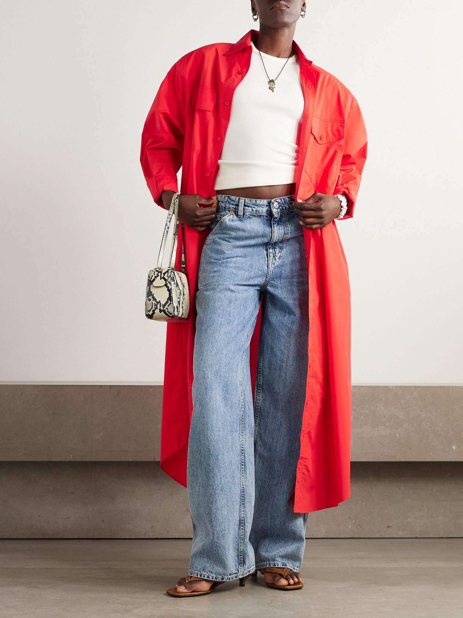 Calren oversized cotton-poplin maxi shirt dress Red - 5