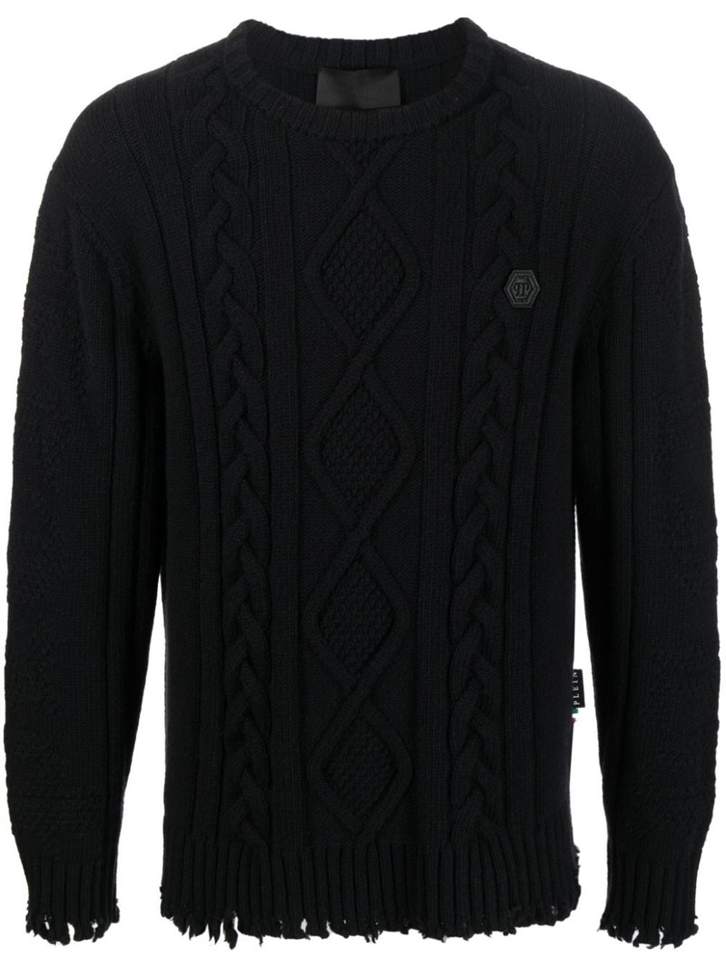 cable-knit distressed-finish jumper 1