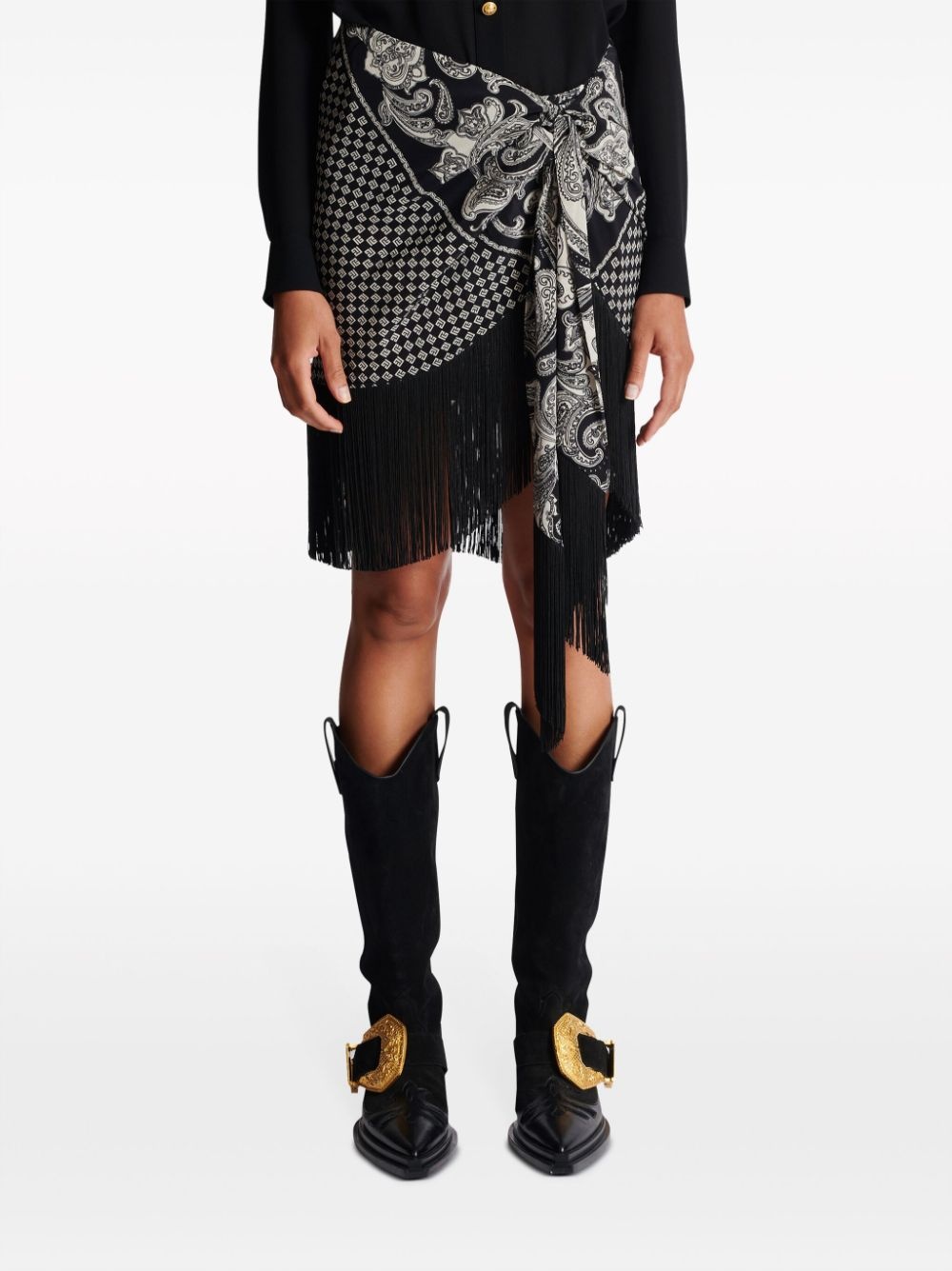 fringed paisley-print silk miniskirt - 5
