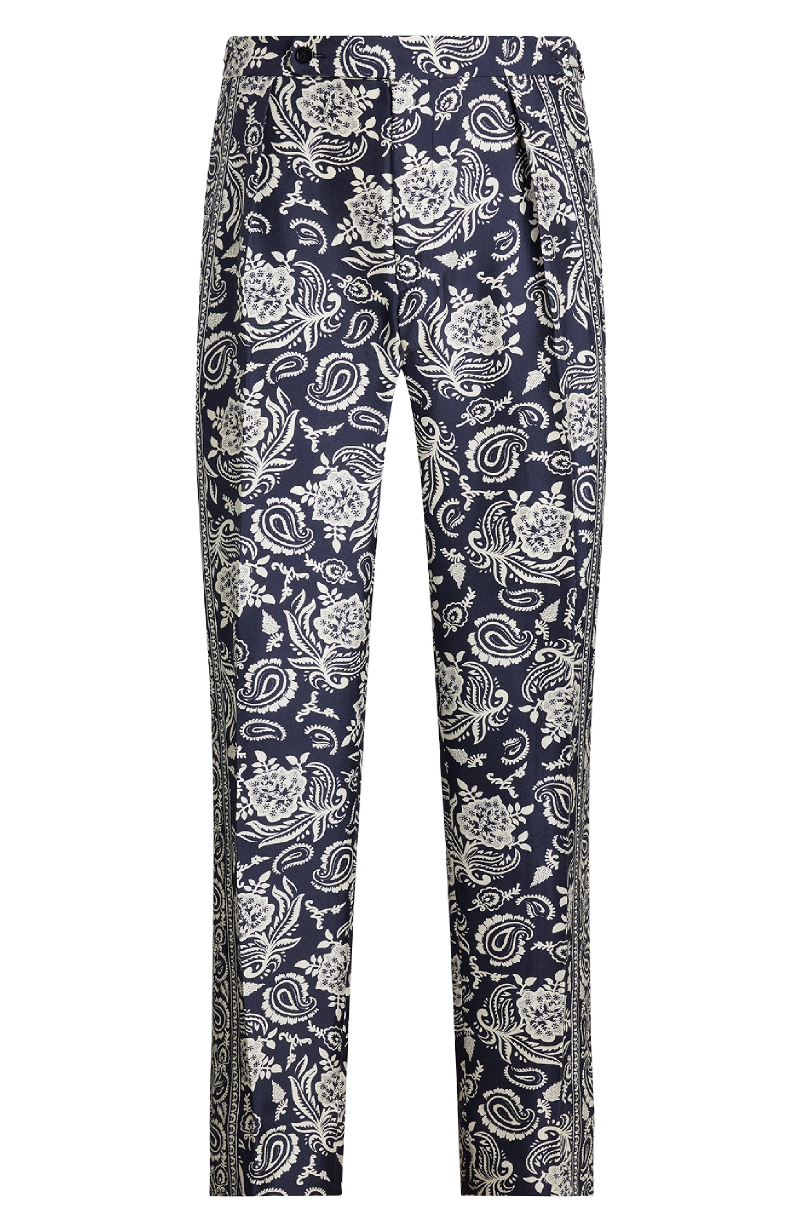 Ralph Lauren Purple Label Maiori Choppa Print Silk Trousers in Navy Bi-Color at Nordstrom - 5