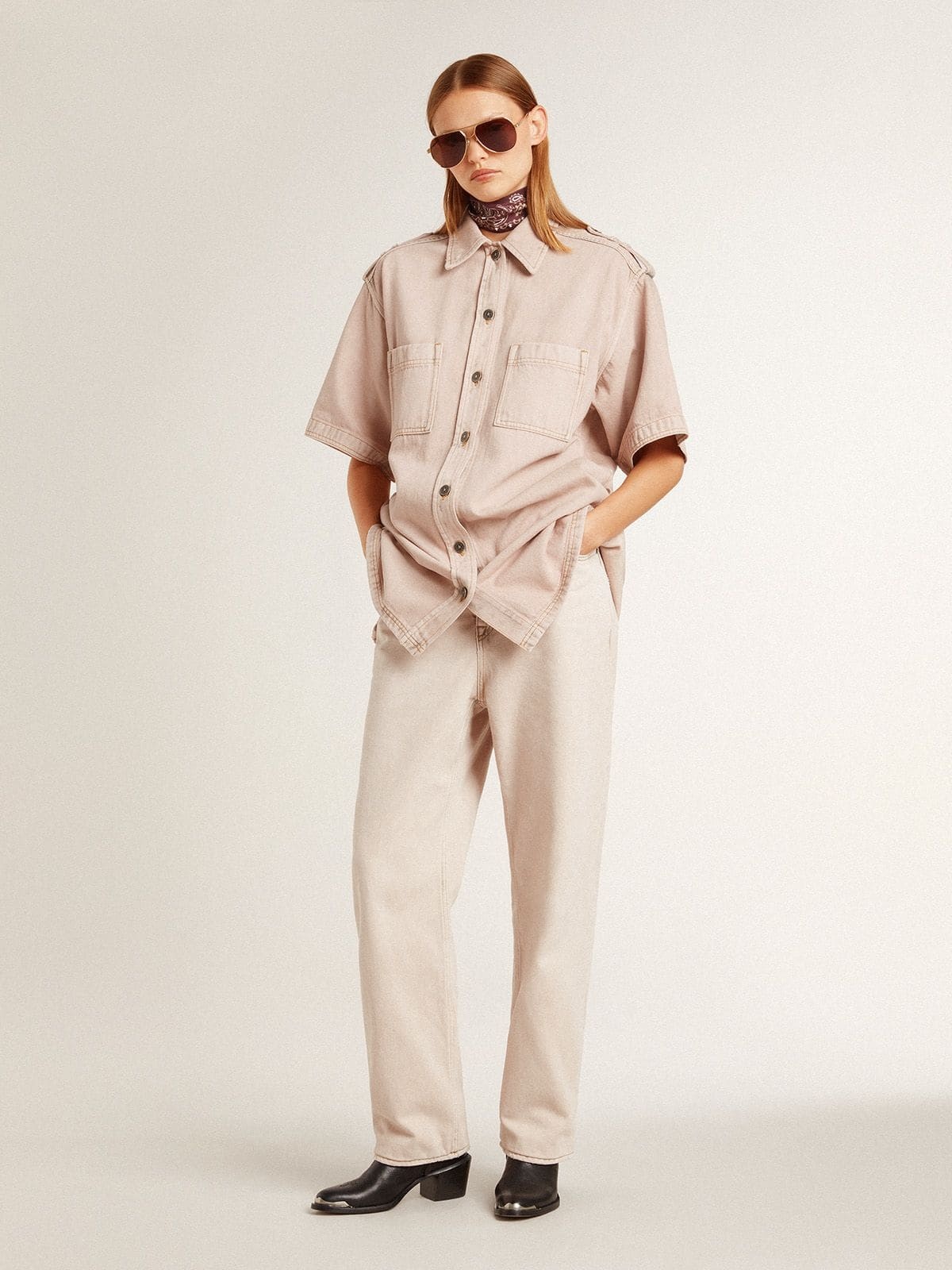 Women's oversized fit pink dyed denim shirt - 3
