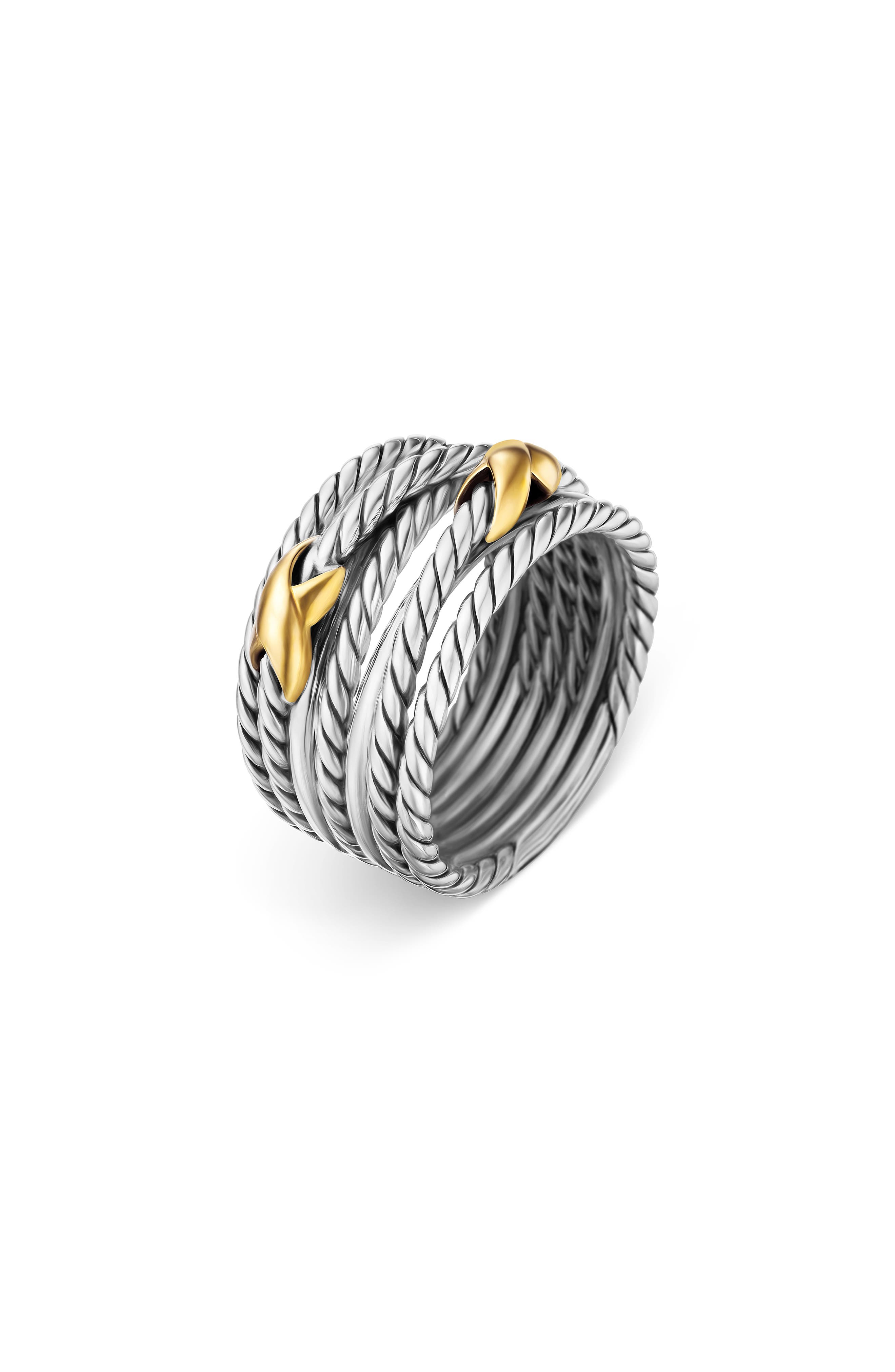 David Yurman Double X Crossover Ring in Sterling Silver with 18K Yellow Gold, 13mm in Two Tone at No - 3