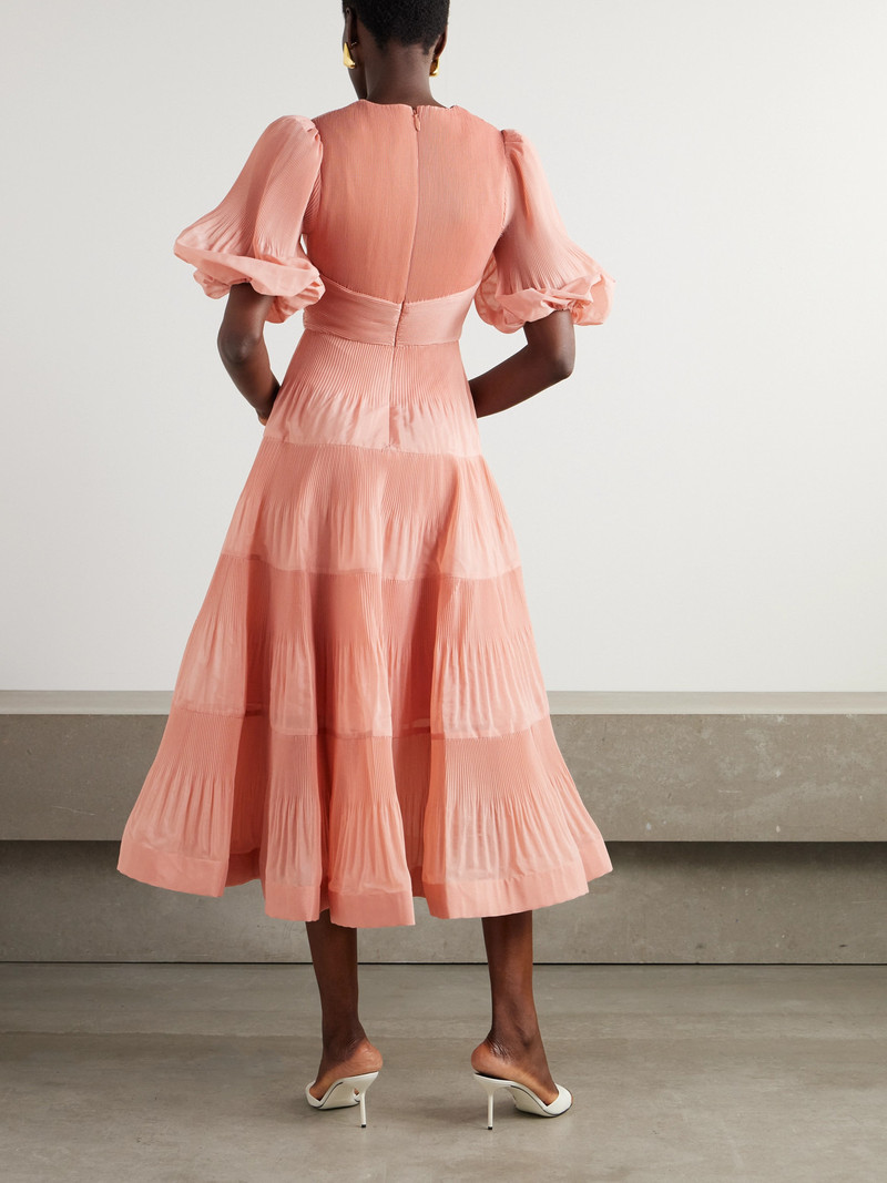 Tiered Plissé-taffeta Midi Dress 3