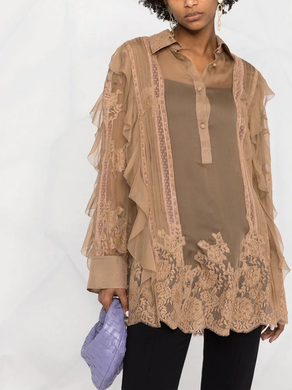 ruffle-trim silk blouse - 5