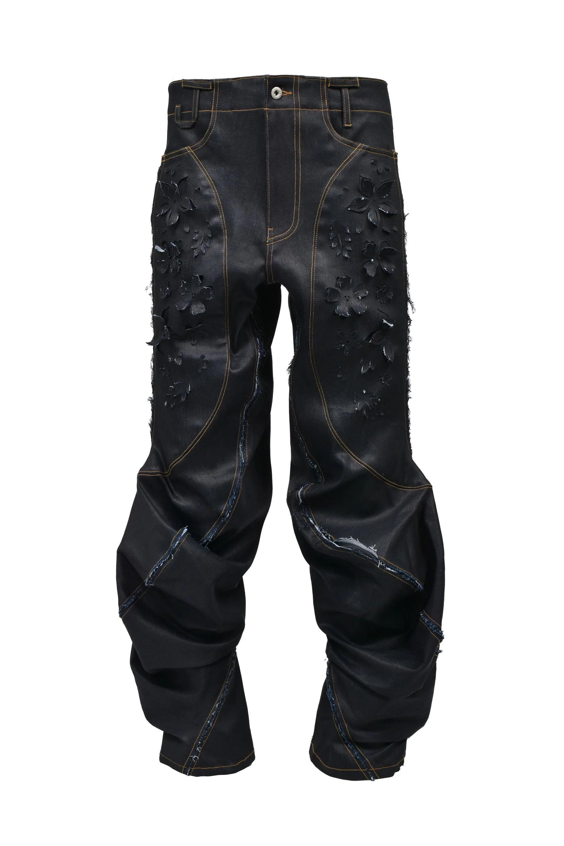 LASER-SLASHED TWIST PANTS / IND - 1