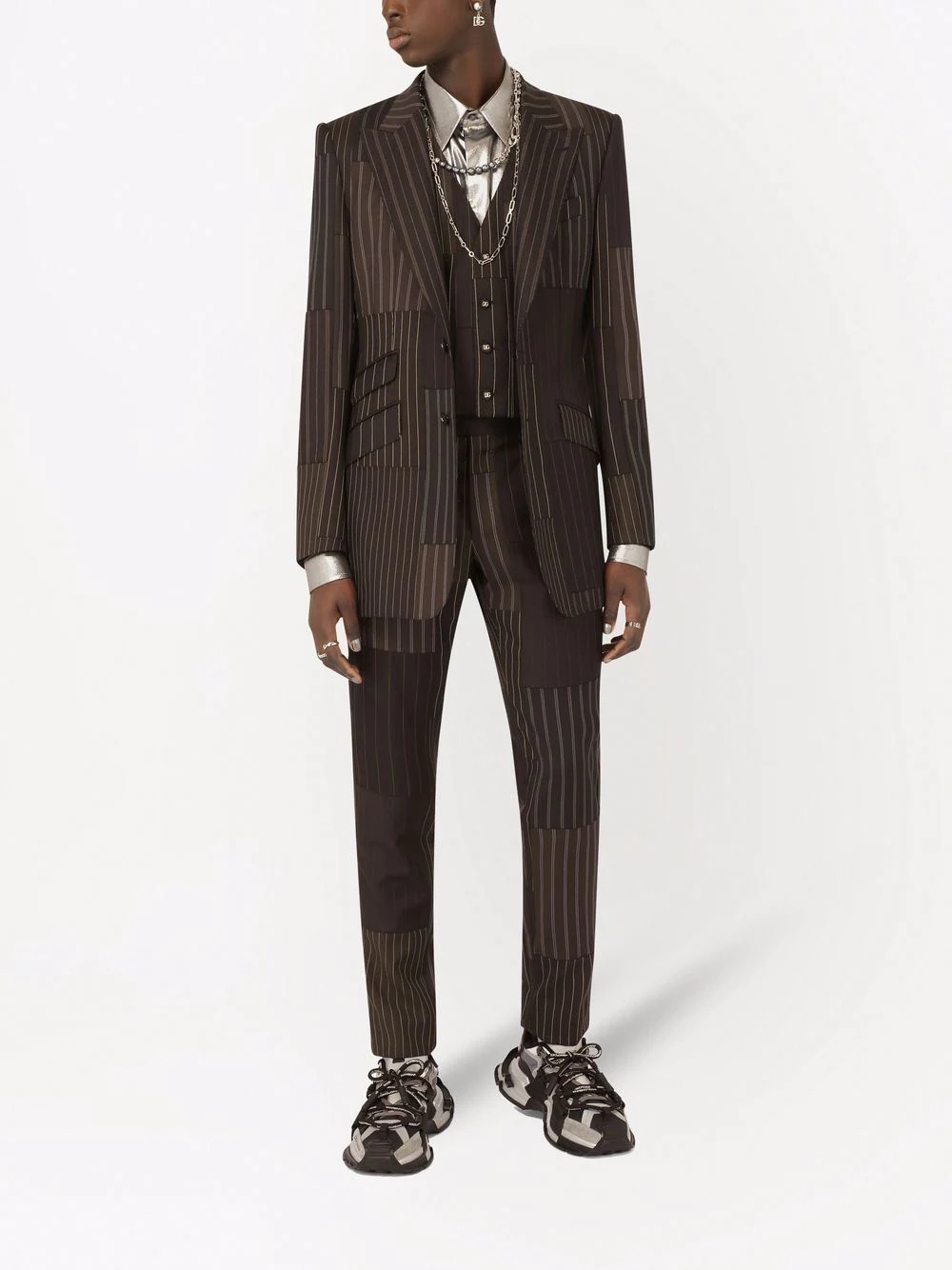 patchwork-stripe tailored suit jacket - 2