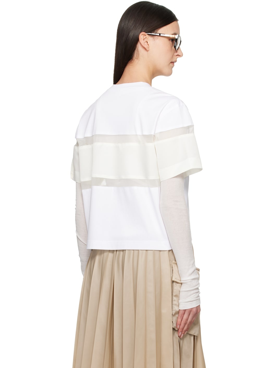 White Nylon Twill Mix Cotton Jersey T-shirt - 3
