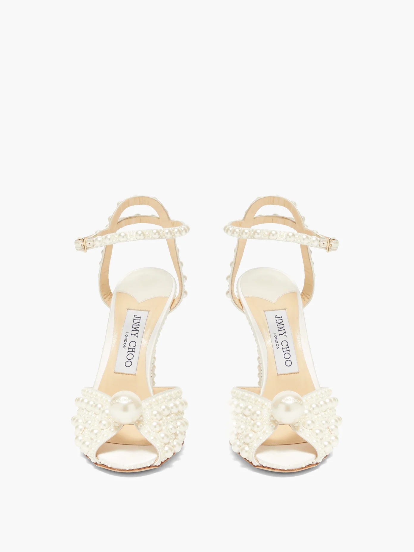 Sacora 100 faux pearl-embellished satin sandals - 5