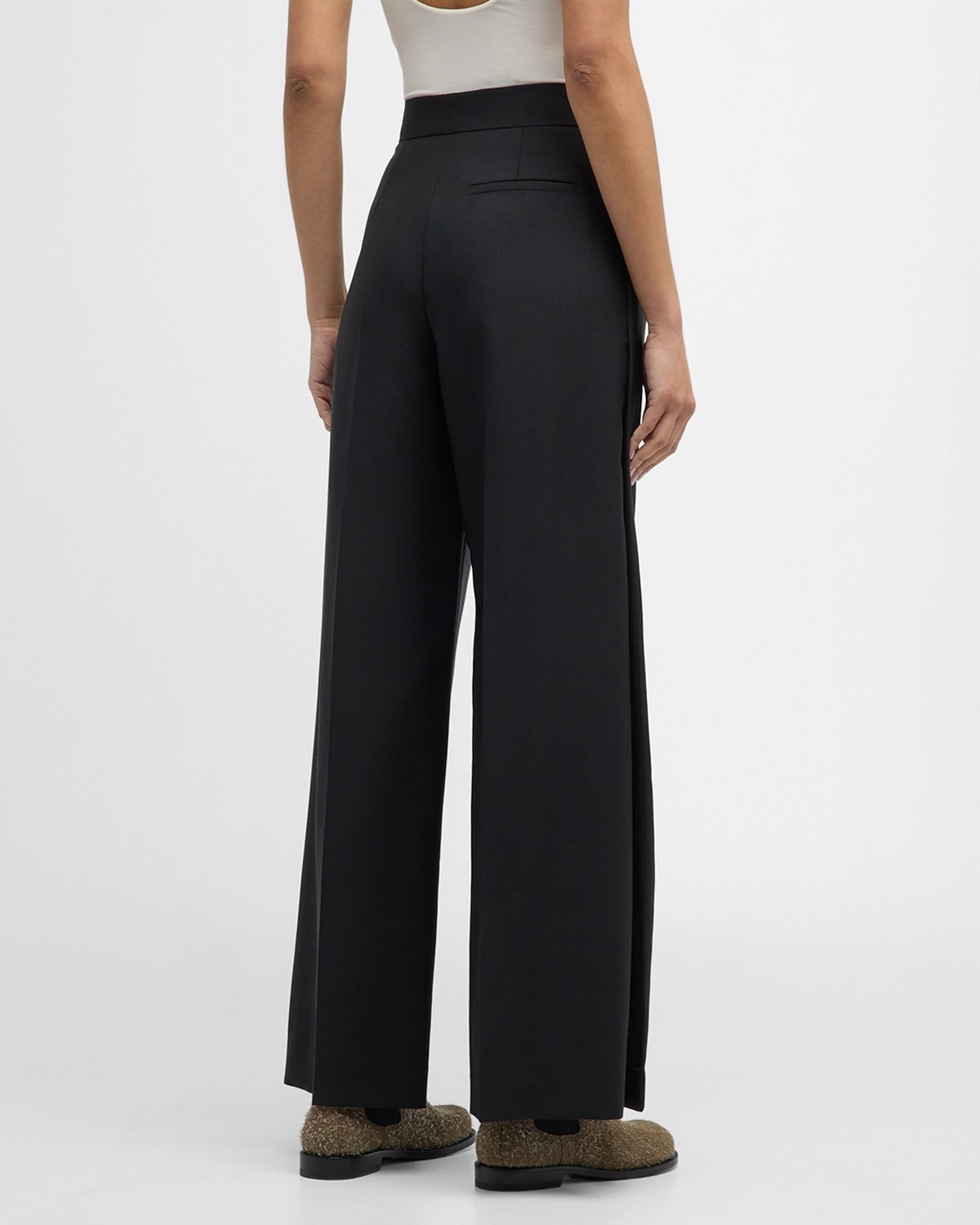 Mid-Rise Side Pleat Wide-Leg Tailored Trousers - 6