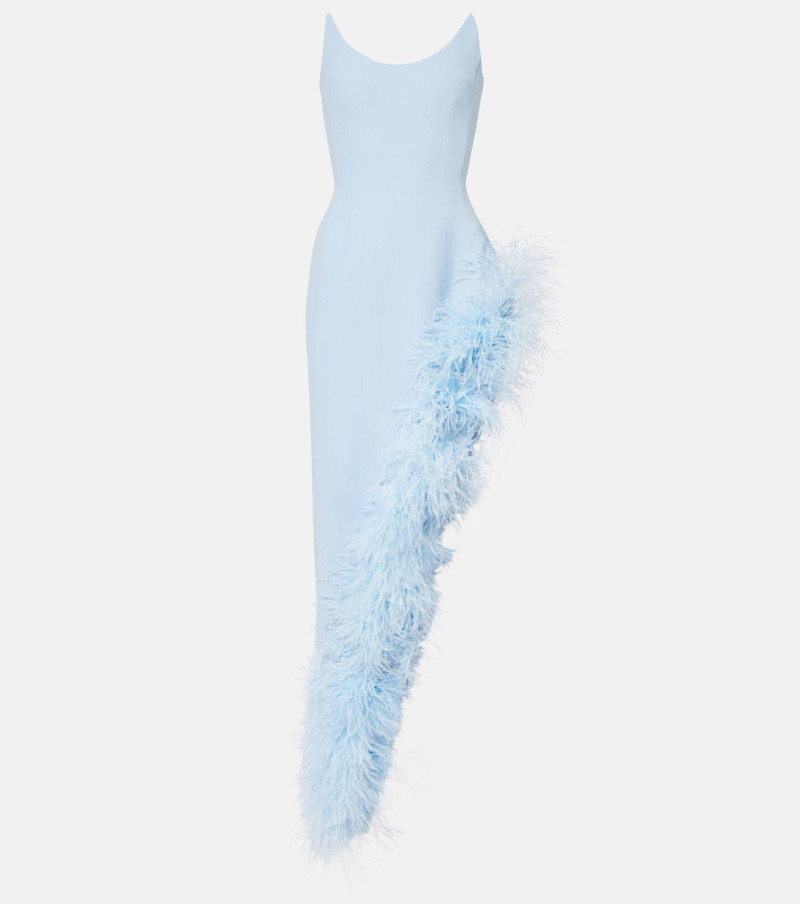 Asymmetric feather-trimmed cocktail dress - 1