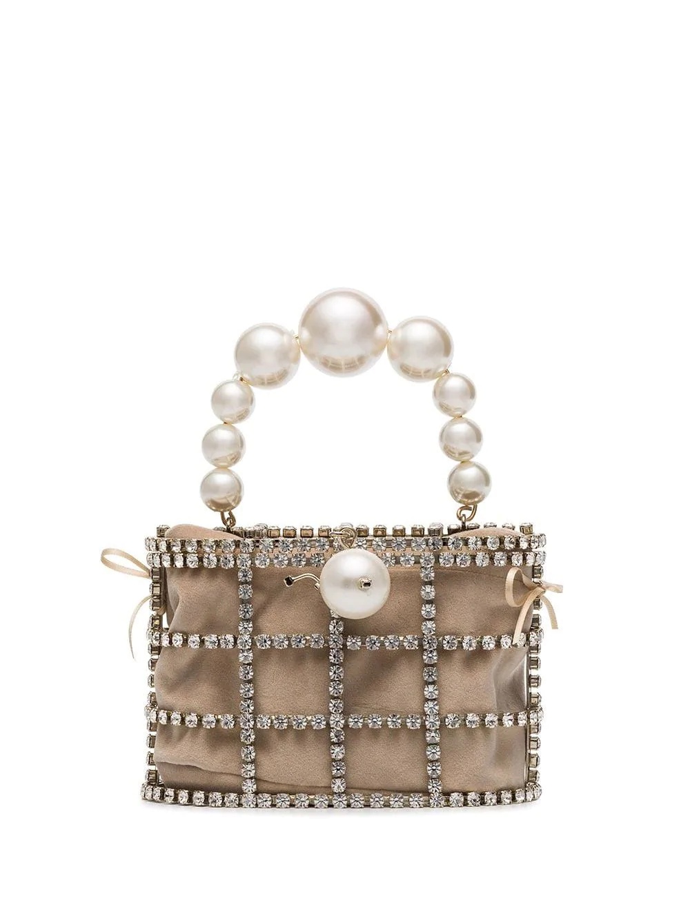 beige Holli pearl embellished brass cage bag - 1