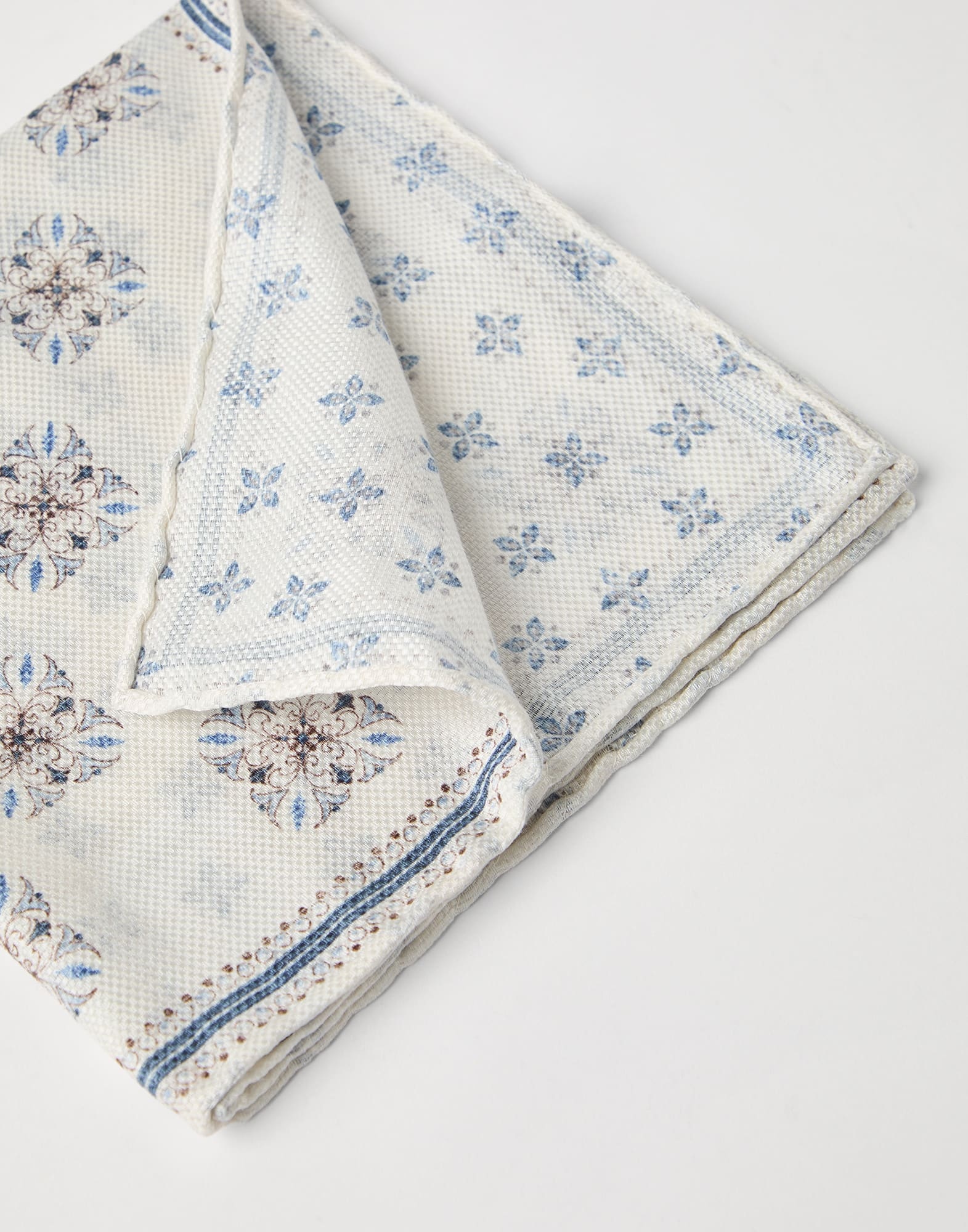 Double face linen and silk pocket square with floral design - 2