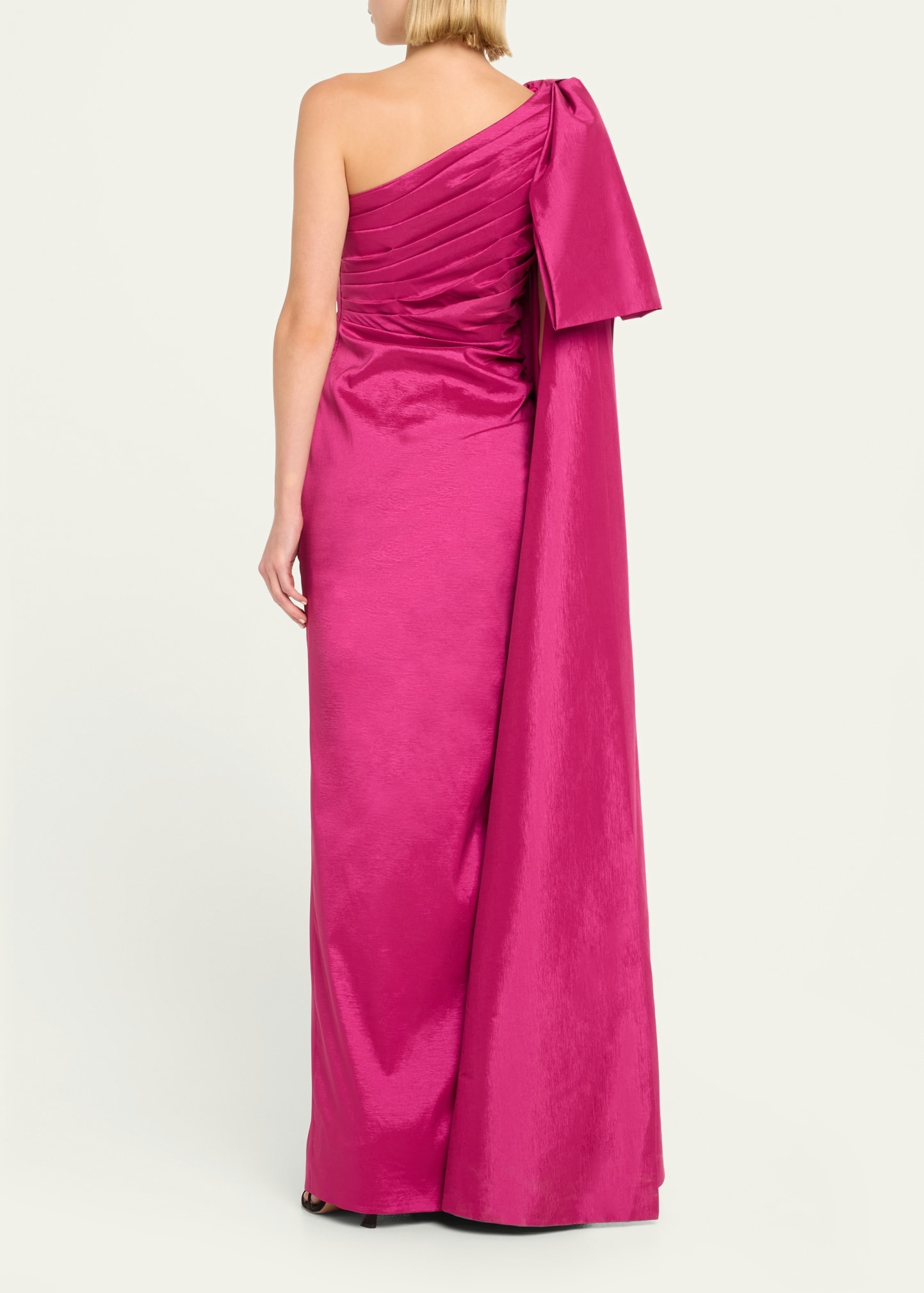 Alessandra Ruched One-Shoulder Bow Column Gown - 3