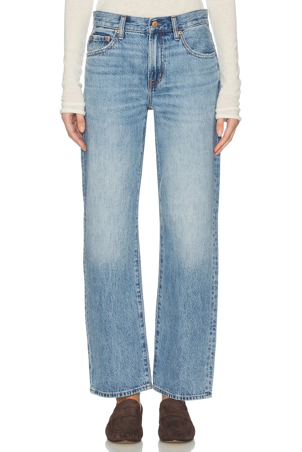 Lexi Mid Rise Bowed Straight Jeans - 1