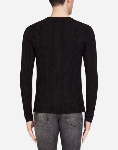 Dolce & Gabbana Ribbed grandad neck shirt in virgin wool outlook