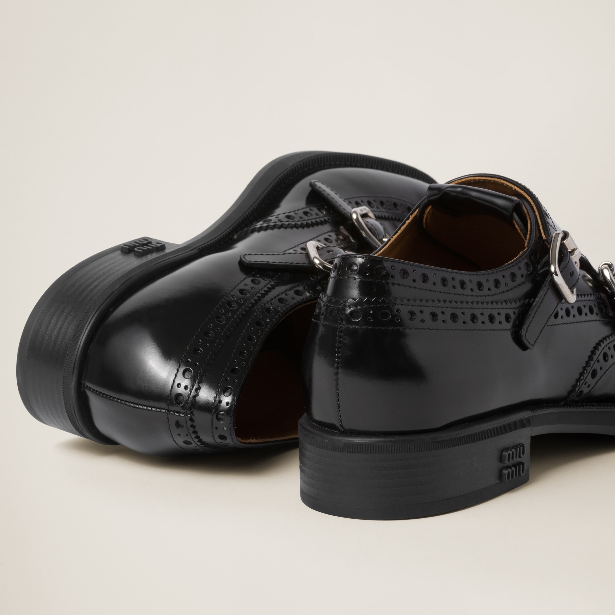 Church's X Miu Miu Brushed Leather Double Monk Brogue Shoes - 3