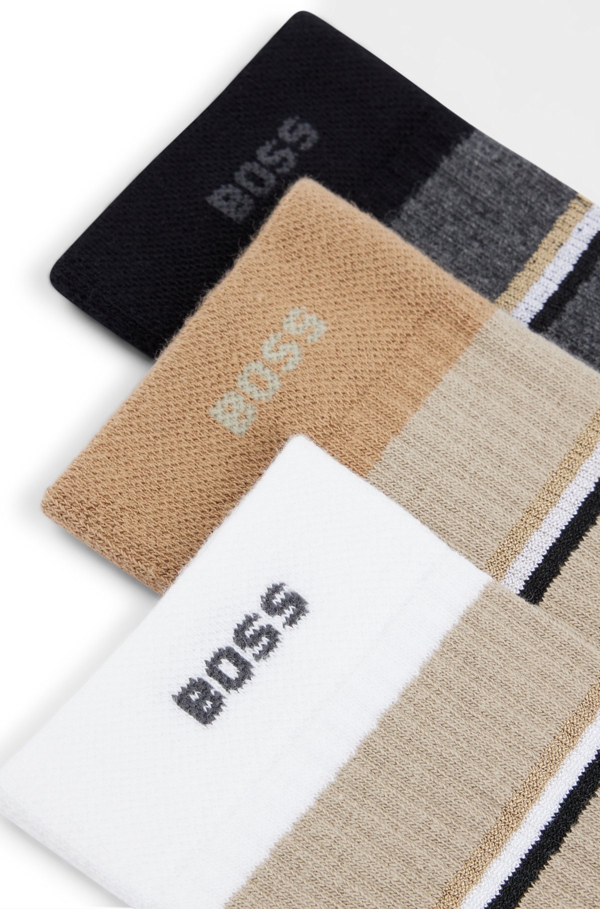 BOSS THREE-PACK OF SOCKS WITH STRIPES AND BRANDING | REVERSIBLE