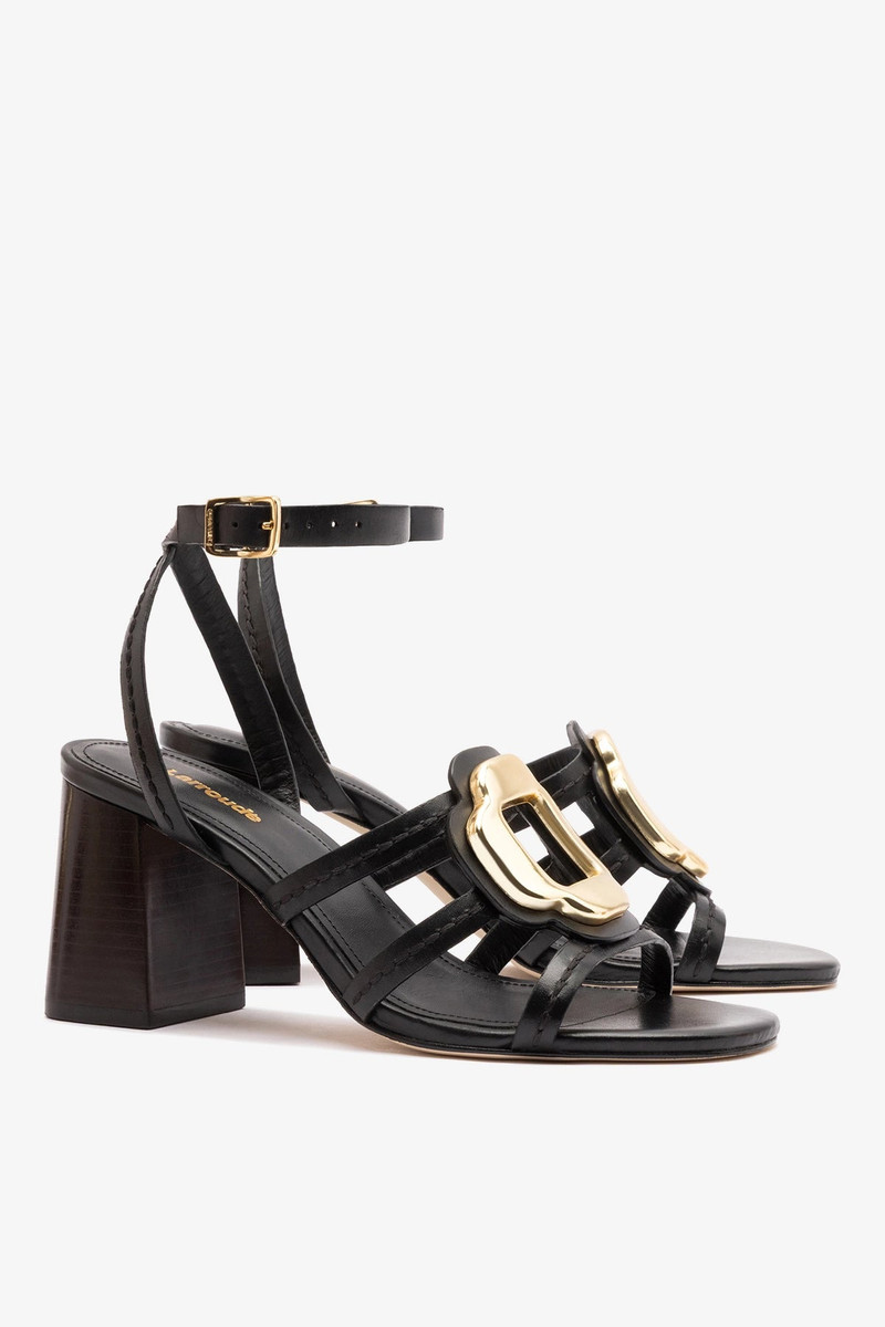 Margherita Block Sandal Black Leather 3